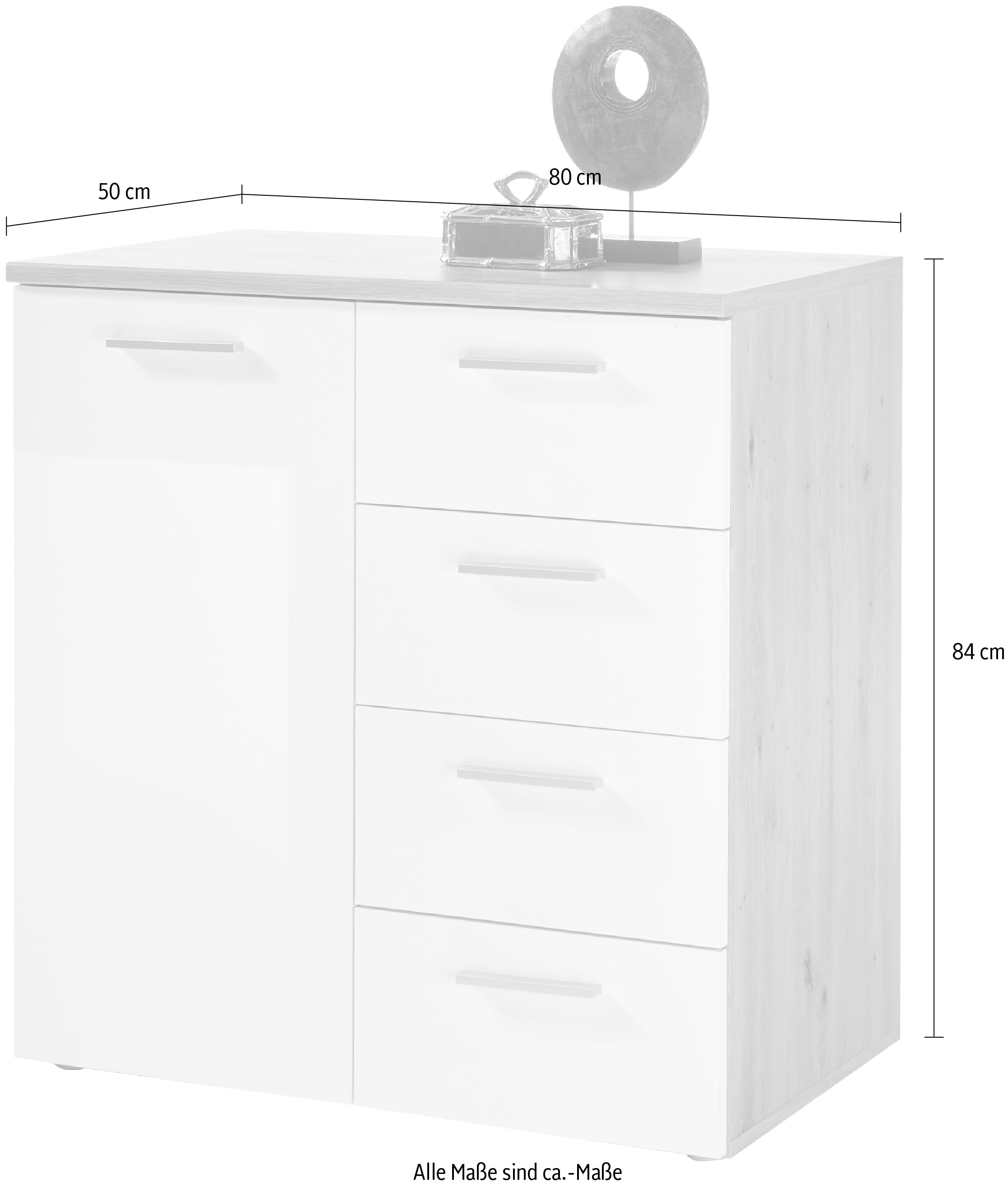 HBZ Commode »Pablo weiss Glanz, BxHxT 80x84x50 cm« Kommode mit 1 Tür, 4 Schubkästen, 1 Einlegeboden verstellbar