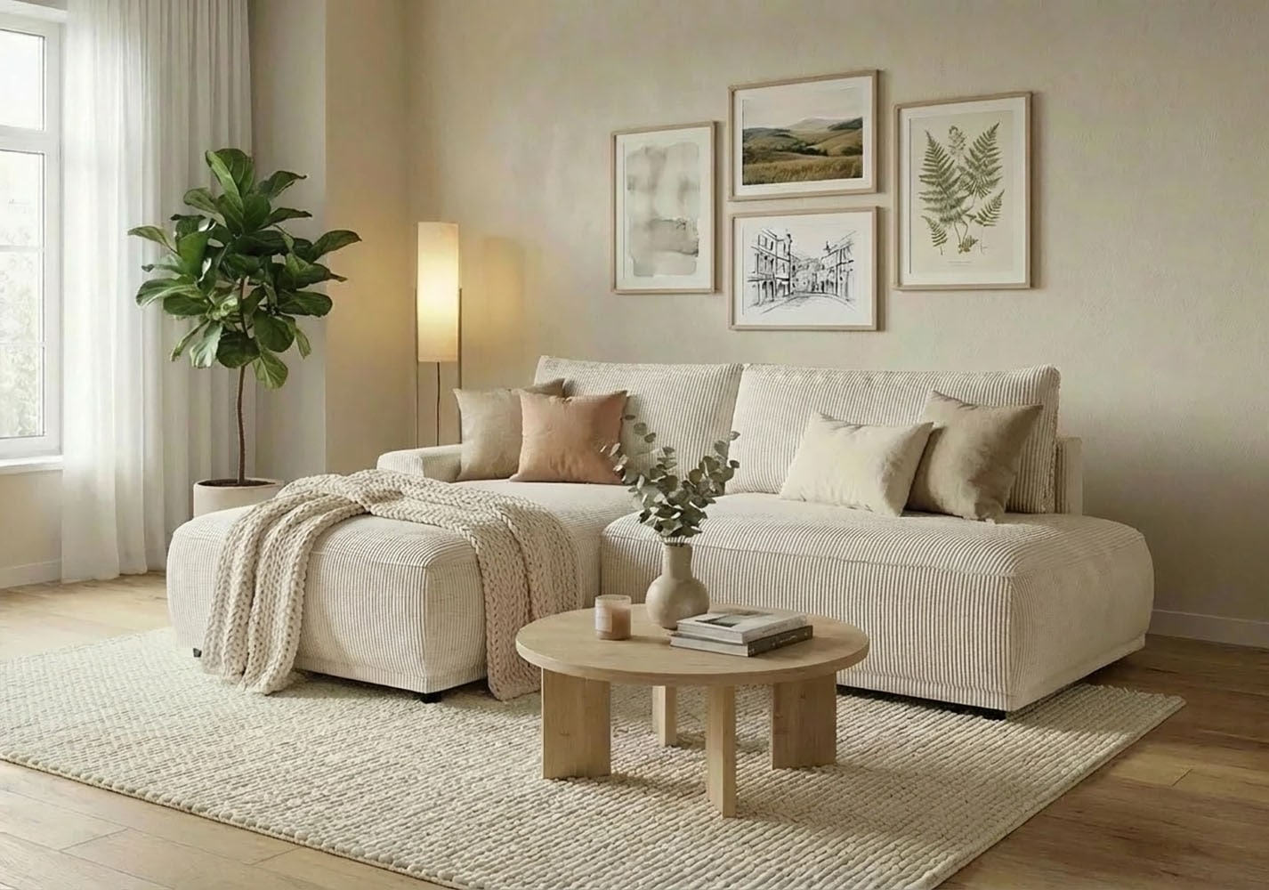 Image of TRENDMANUFAKTUR Ecksofa "Fordon II, Schlafsofa mit Bettkasten, Couch in L-Form, Breite 250 cm" in Cordstoff HYPER, cream, Armlehne links