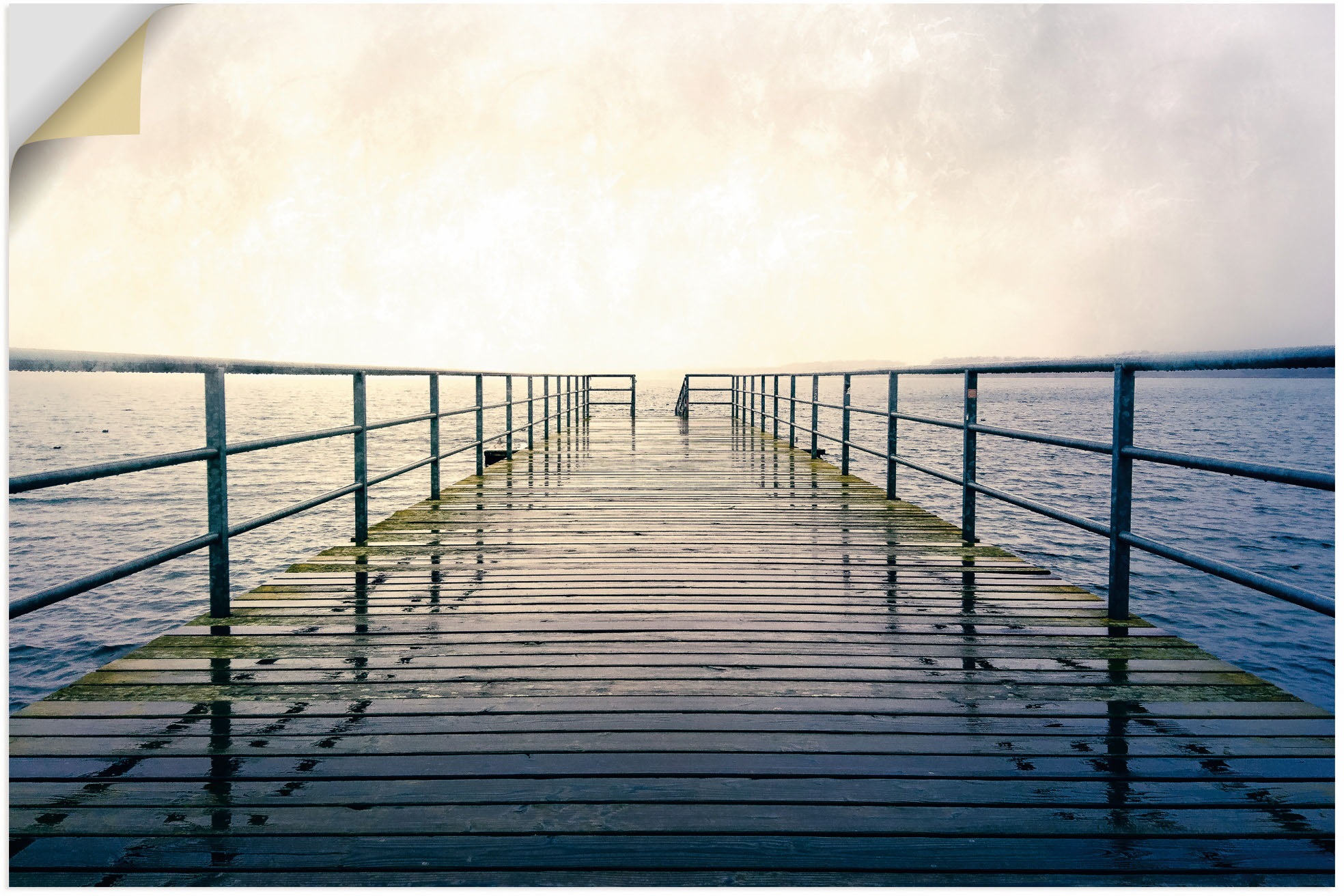 Image of Artland Wandbild »Steg im Regen am Cospudener See Leipzig«, Seebilder, (1 St.), in vielen Grössen & Produktarten - Alubild / Outdoorbild für den Aussenbereich, Leinwandbild, Poster, Wandaufkleber / Wandtattoo auch für Badezimmer geeignet bei Ackermann Ver