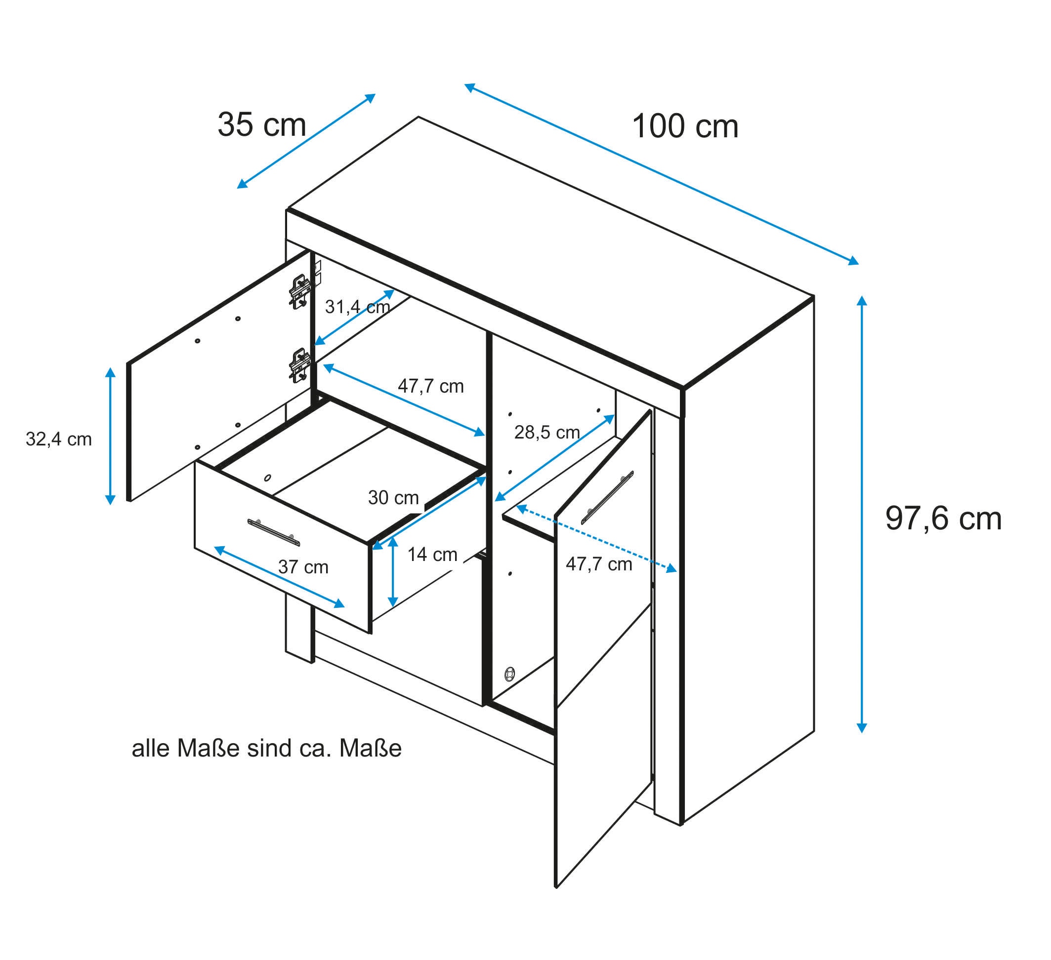 VOGL Möbelfabrik Kommode »Toronto« in 2 Breiten, teilmassiv, Rahmenoptik, Made in Germany