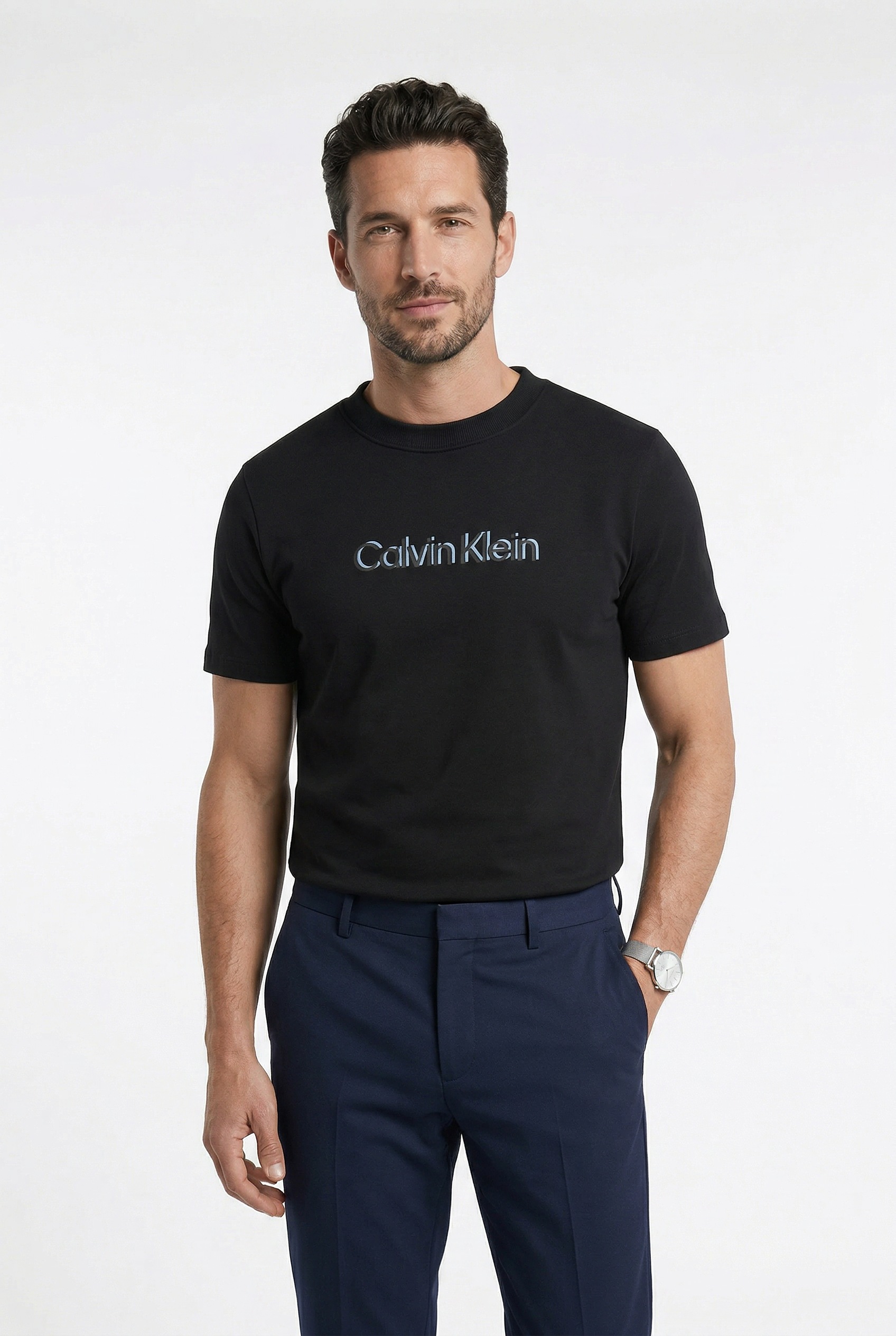 Image of Calvin Klein T-Shirt Logoschriftzug, Rundhalsausschnitt, Regular Fit, reine Baumwolle