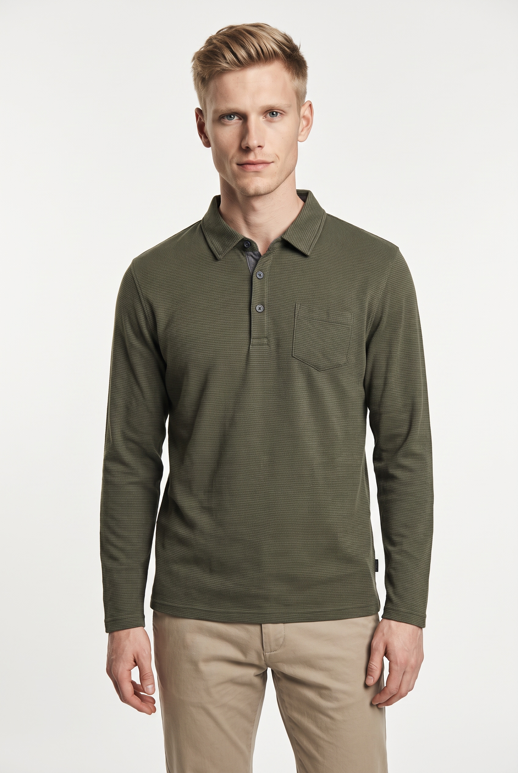 Image of Pioneer Authentic Jeans Poloshirt "Langarm gestreift" mit Brusttasche