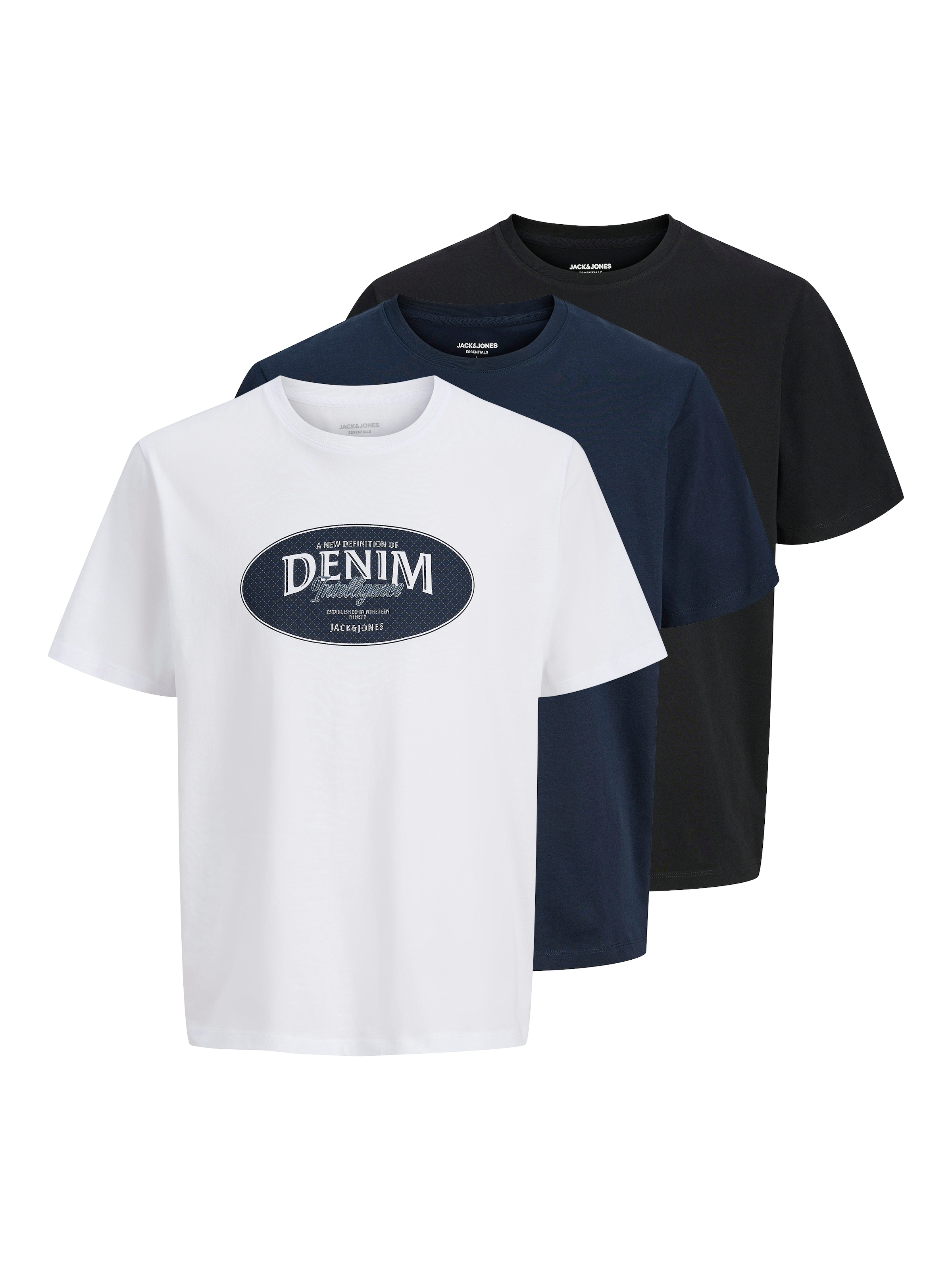 Image of Jack & Jones T-Shirt "JJEDOVER DENIM TEE SS O-NECK 3PK MP" Packung, 3 tlg.