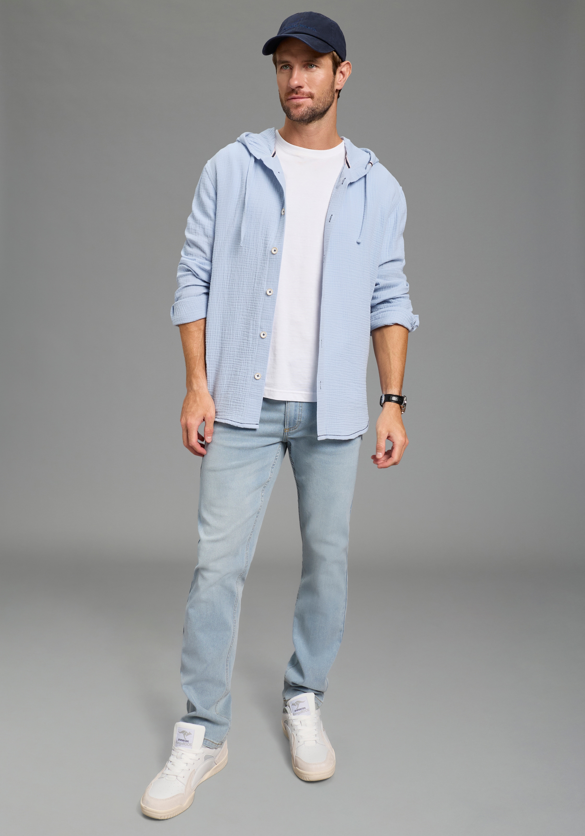 KangaROOS Chemise à capuche Langarm mit Ärmelschlitz, für Casual- und Streetwear, aus Baumwolle