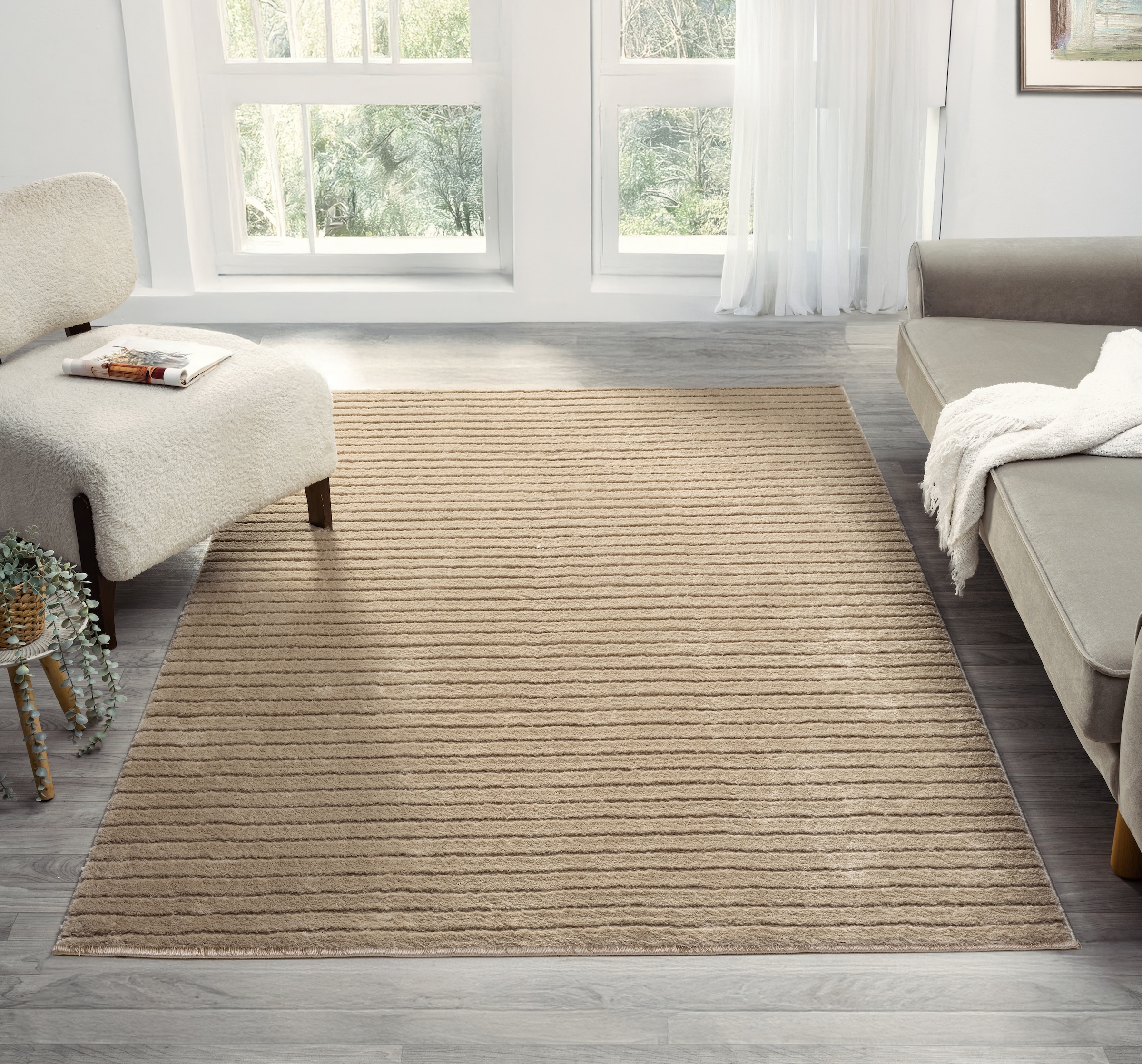 LeGer Home by Lena Gercke Teppich »Selma«, rechteckig, 19 mm Höhe, Hoch-Tief-Struktur, Streifen Design, Wohnzimmer, Schlafzimmer