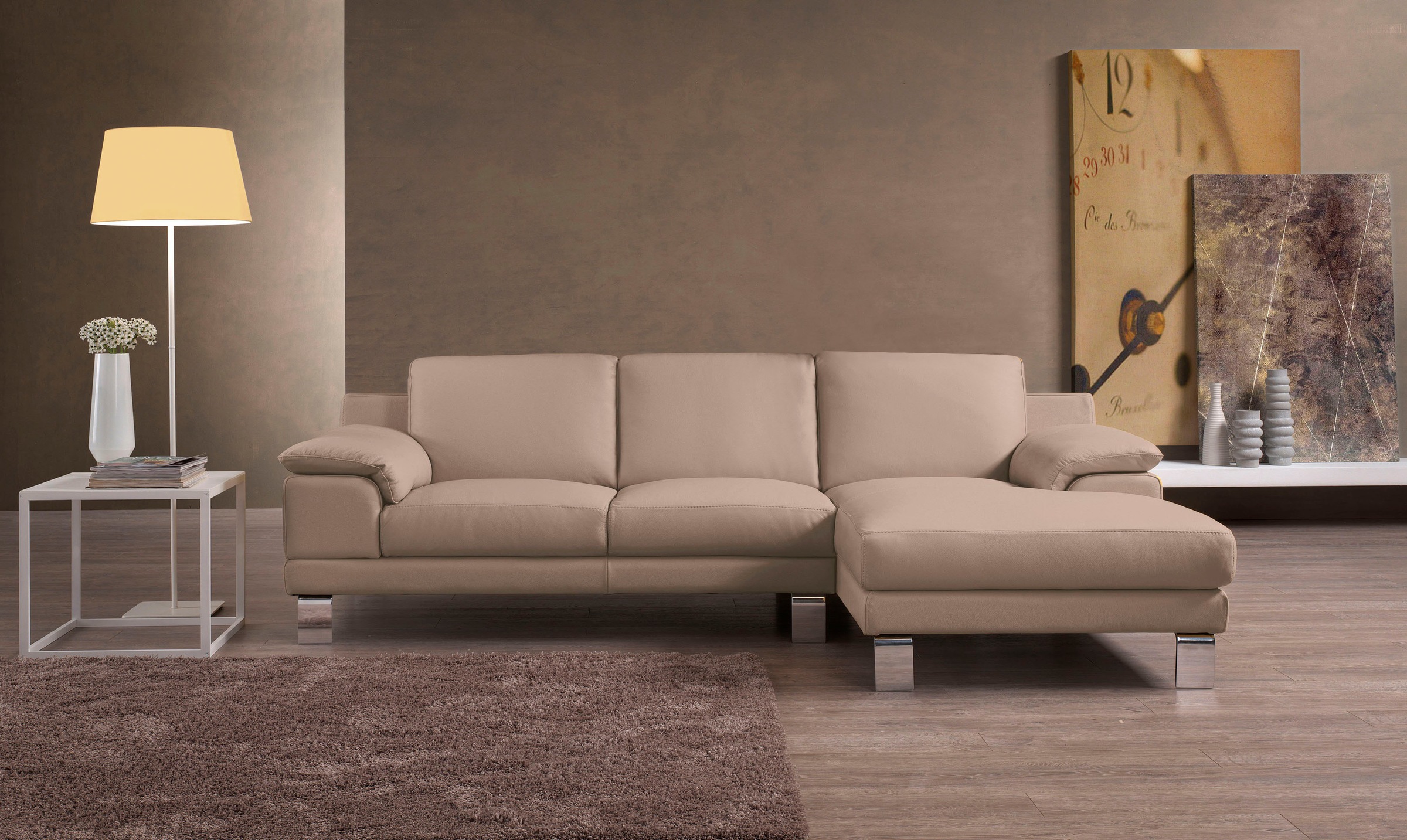 Egoitaliano Ecksofa »Shakira, Design und super Sitzkomfort auf hohem Niveau, tolle Details«, mit Recamiere, L-Form, edle Füsse