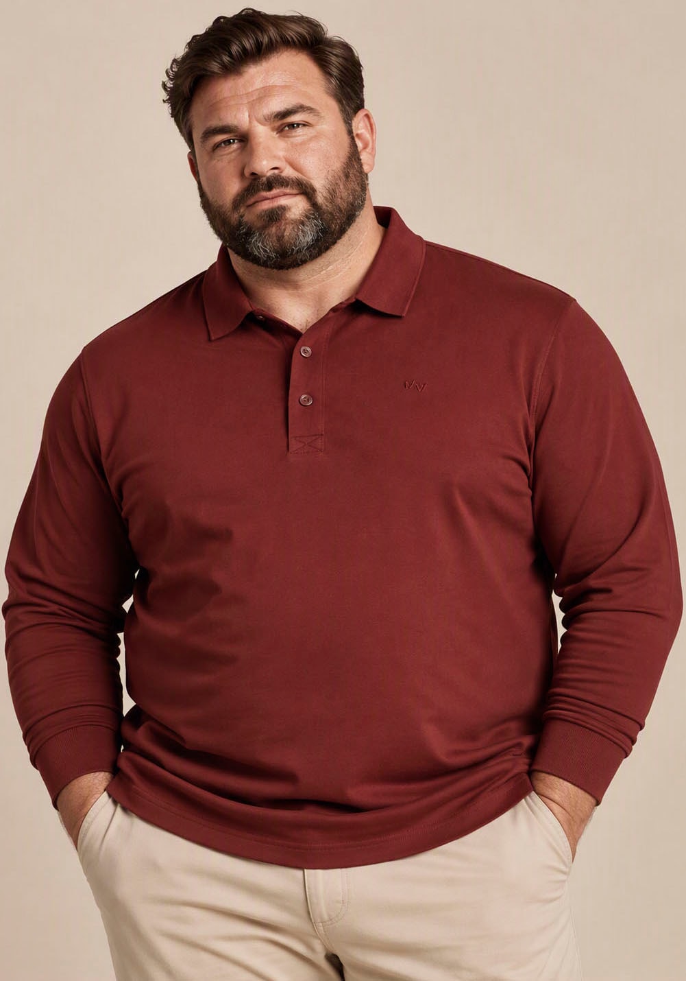 Image of Mans World Plus Poloshirt "auch in Grosse Grössen bis Gr. 7XL Bauch-Fit" mit Langarm, klassischer Polokragen, mit Knopfleiste am Ausschnitt