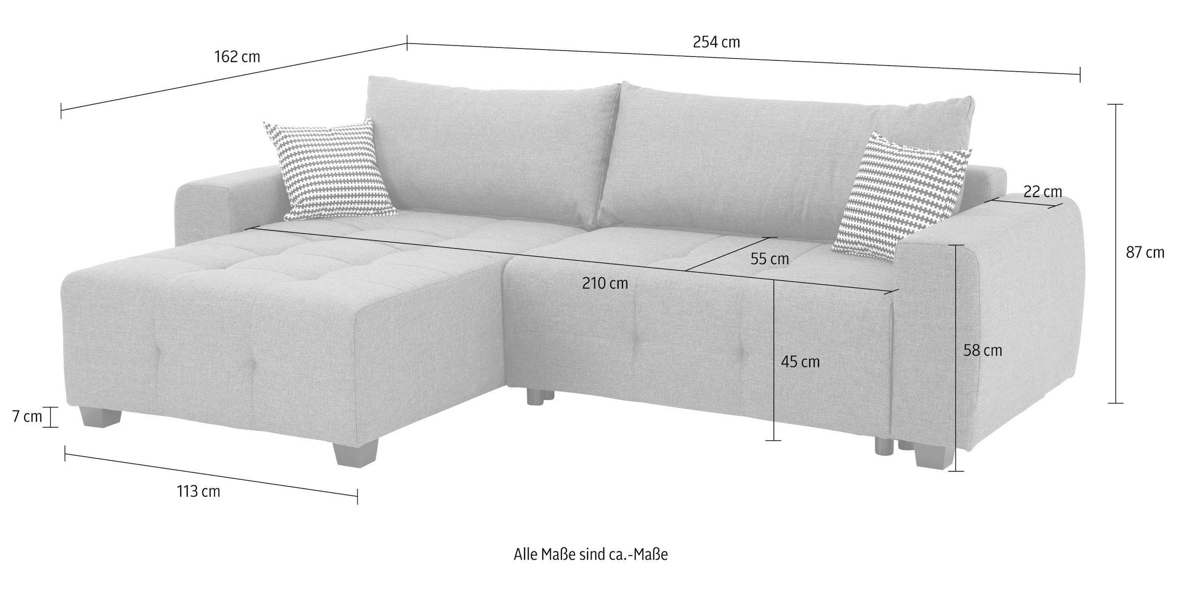 Home affaire Ecksofa »Bella L-Form, B: 254 cm - OTTO. Verlässliche Qualität.« mit 2 Zierkissen, optional Bettfunktion & Bettkasten, Federkern