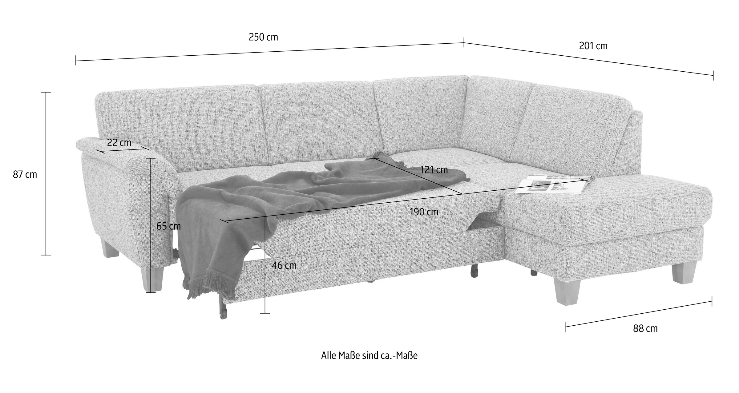 Home affaire Ecksofa »Alta L-Form«, mit Federkern und Kontrastnaht, Füsse Buche eichefarben