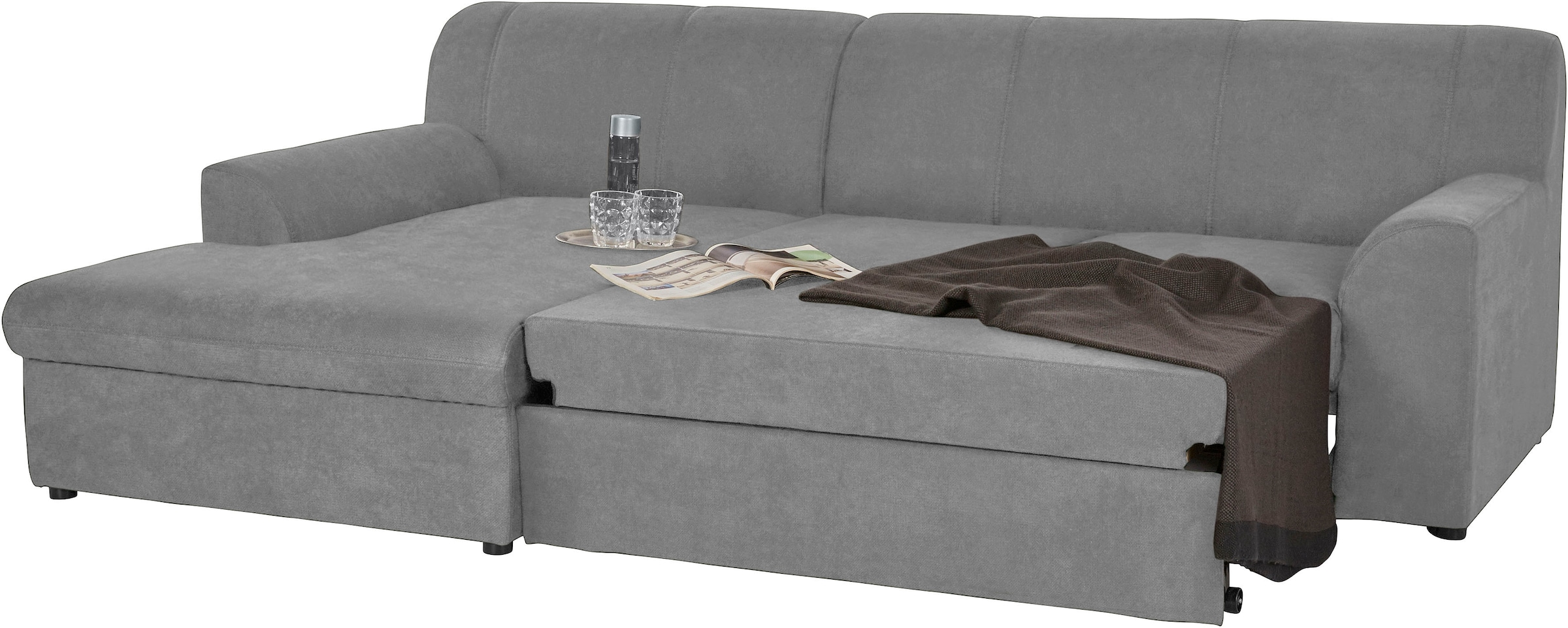 DOMO collection Ecksofa »Topper, elegant und zeitlos, kompaktes Stellmass 245/155cm, L-Form«, mit Recamiere, wahlweise mit Schlaffunktion