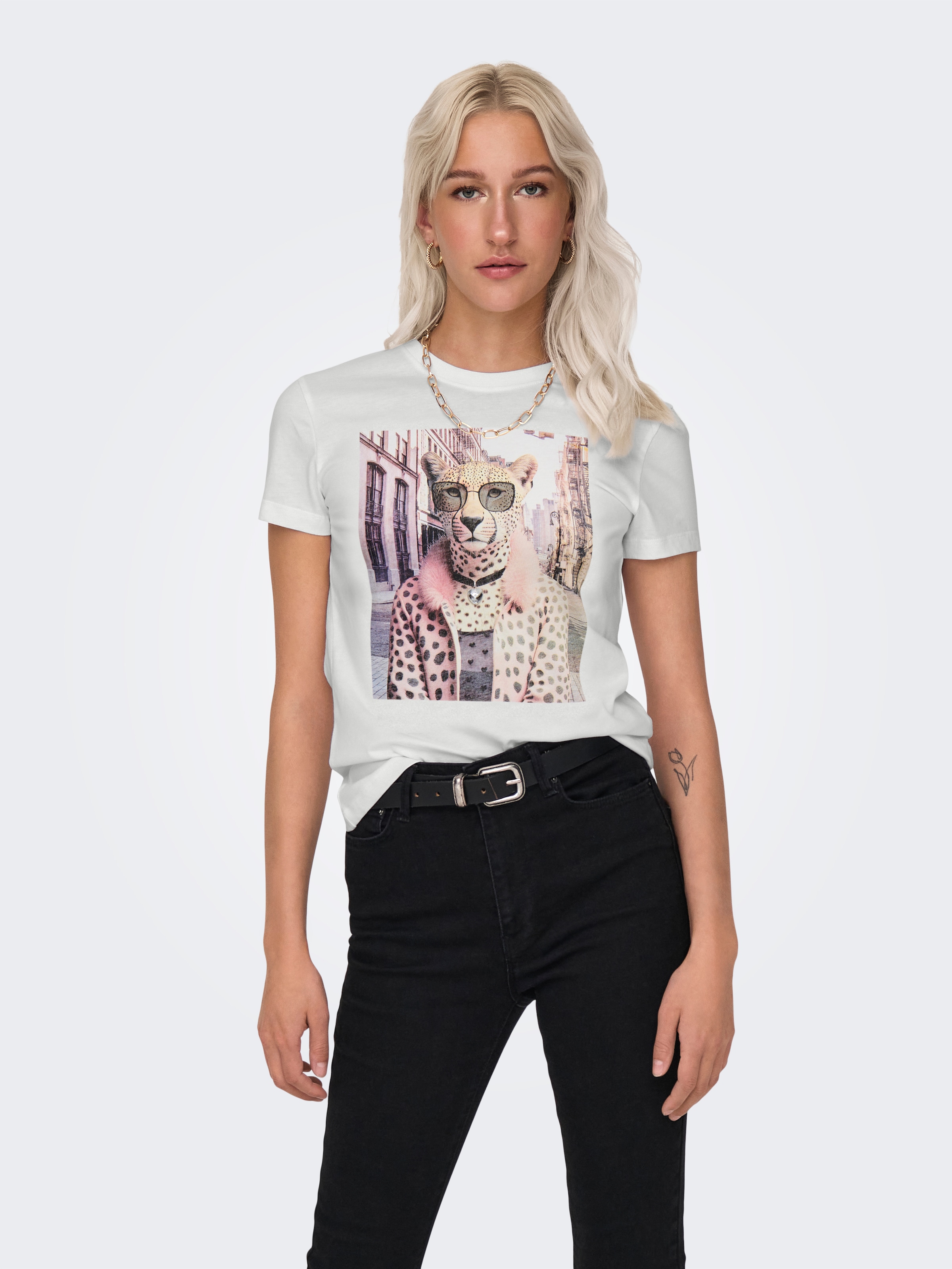 Image of ONLY Kurzarmshirt "ONLVIBE LIFE S/S GLASSES TOP BOX JRS" Baumwolle, regular fit, Rundhals