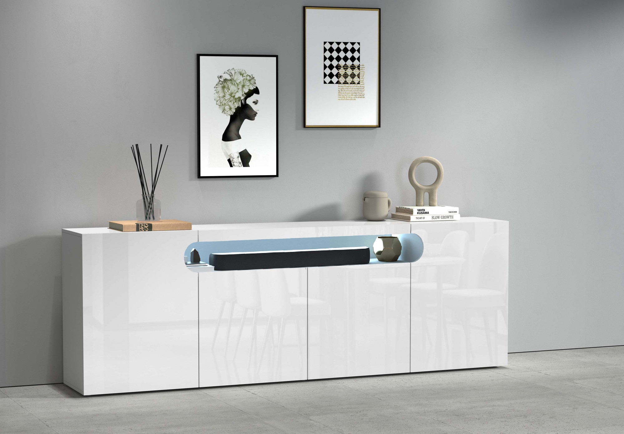 GOODproduct Buffet »Sideboard REAL, Kommode, Schrank, Kredenz« 1 cuis tlg. Avec 4 portes, dont 2 arrondies formant une niche ovale ouverte