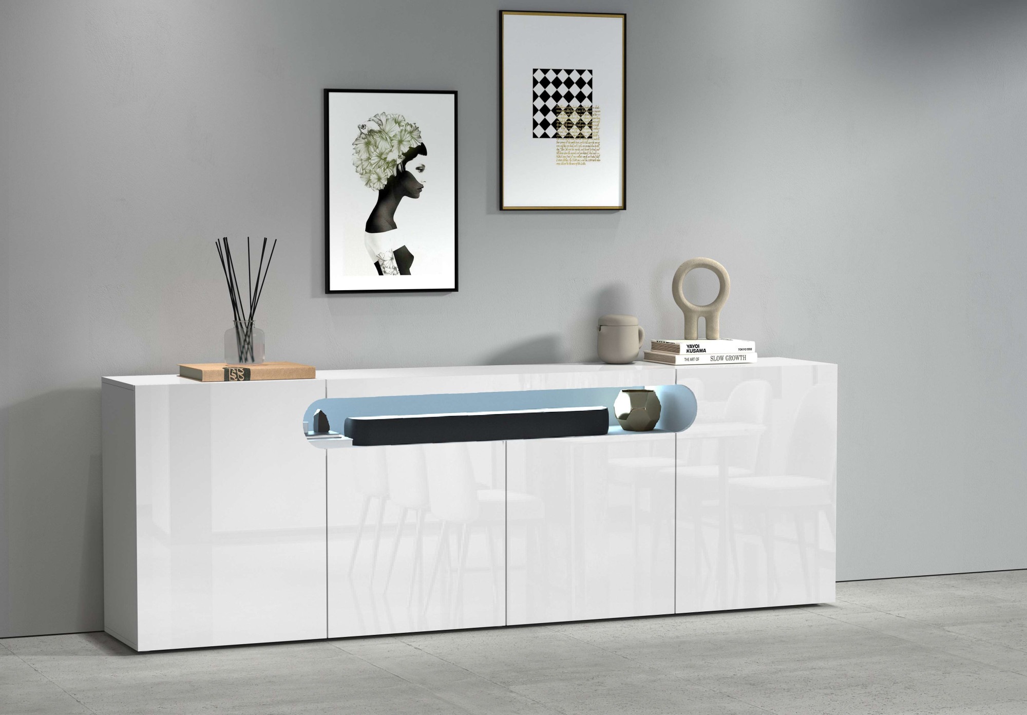 Image of GOODproduct Sideboard "Sideboard REAL, Kommode, Schrank, Kredenz" 1 Stk. tlg. Mit 4 Türen, davon 2 abgerundet, die ein ovales offenes Fach bilden