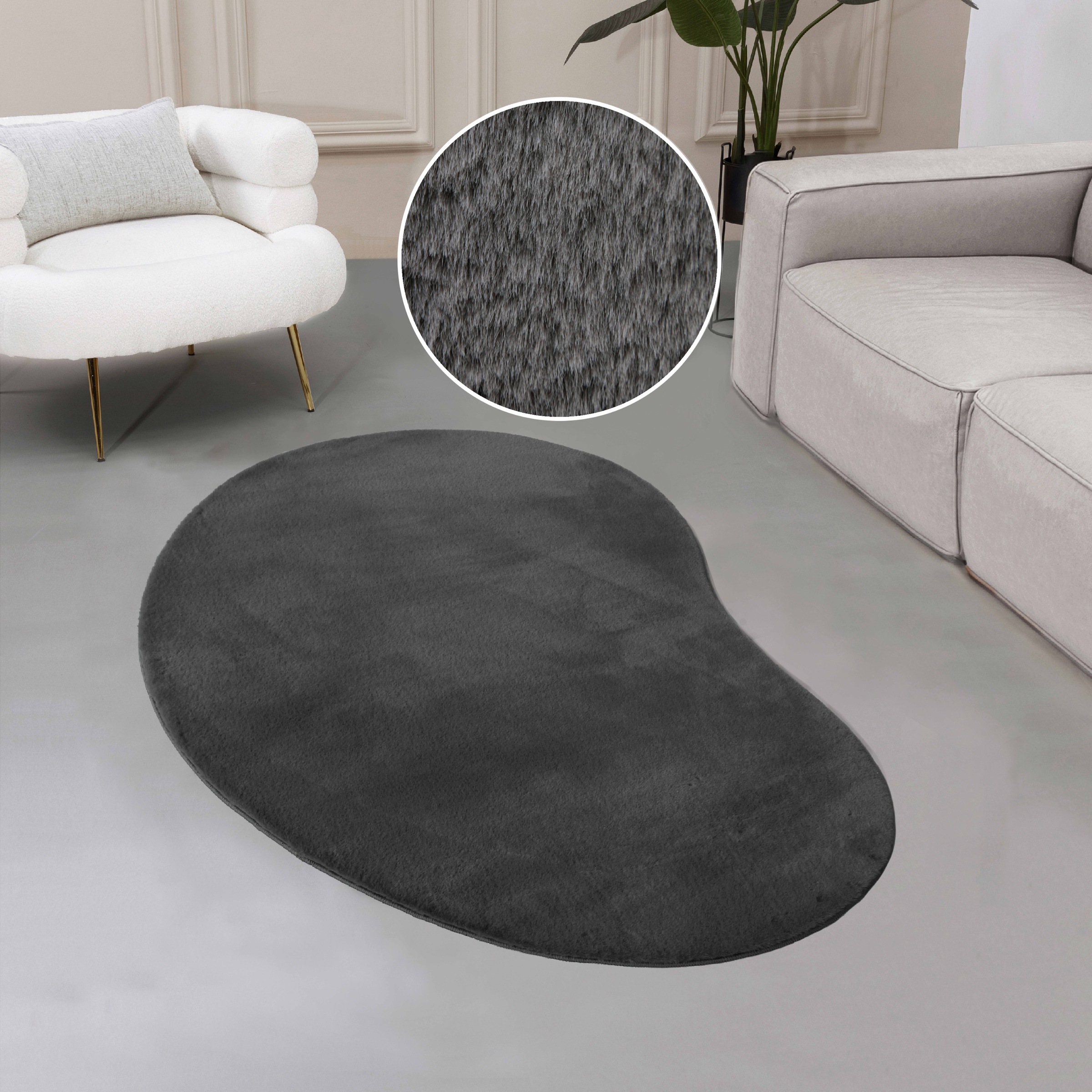 Image of GOODproduct Fellteppich "Balu Bean, Kaninchenfell" U-förmig 20 mm Höhe Kunstfell Teppich, Modern, weich, Wohnzimmer, Schlafzimmer