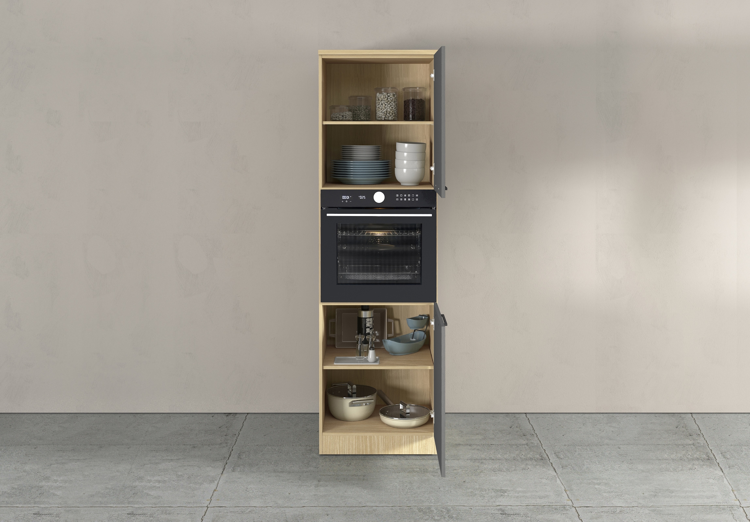 KOCHSTATION Backofenumbauschrank »Luna, Backofenschrank, Backofen-Hochschrank, Made in Italy« B/T/H: 60×60×214,5 cm, Oberplatte mit 25 mm Stärke