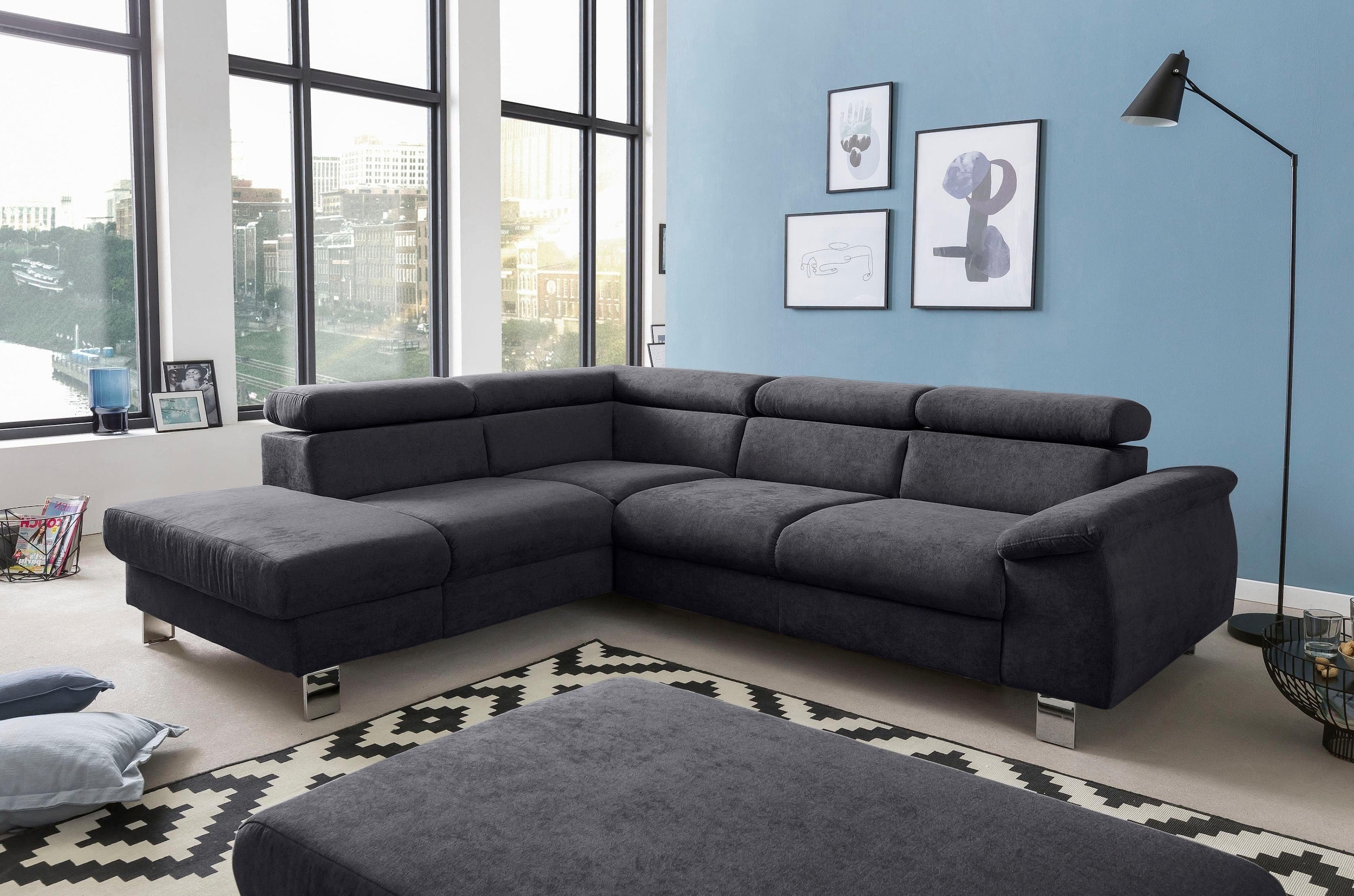 COTTA Polstergarnitur »Komaris«, (Set), Set: bestehend aus Ecksofa und Hocker, Kopfteilverstellung