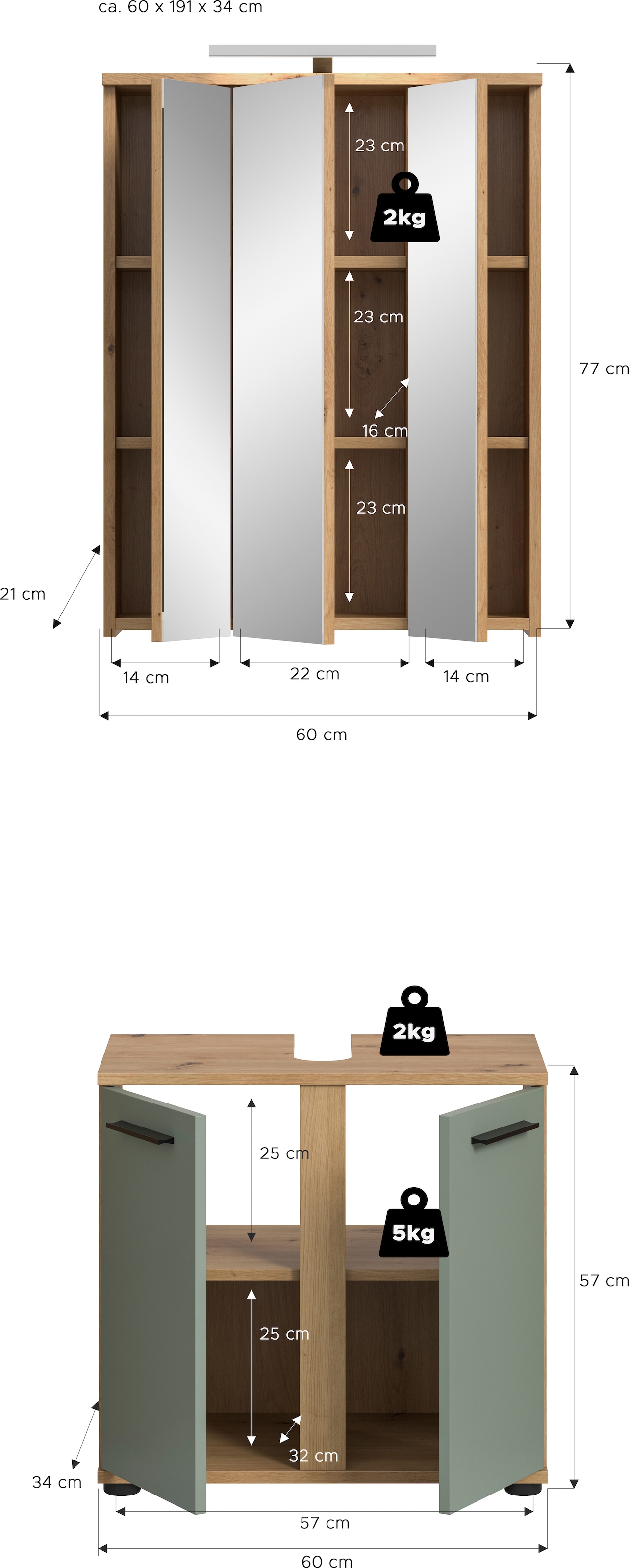 welltime Badmöbel-Set »LUCCA, 2 teilig, inklusive LED Beleuchtung, bestehend aus:« Set, 2 Stk. tlg.
