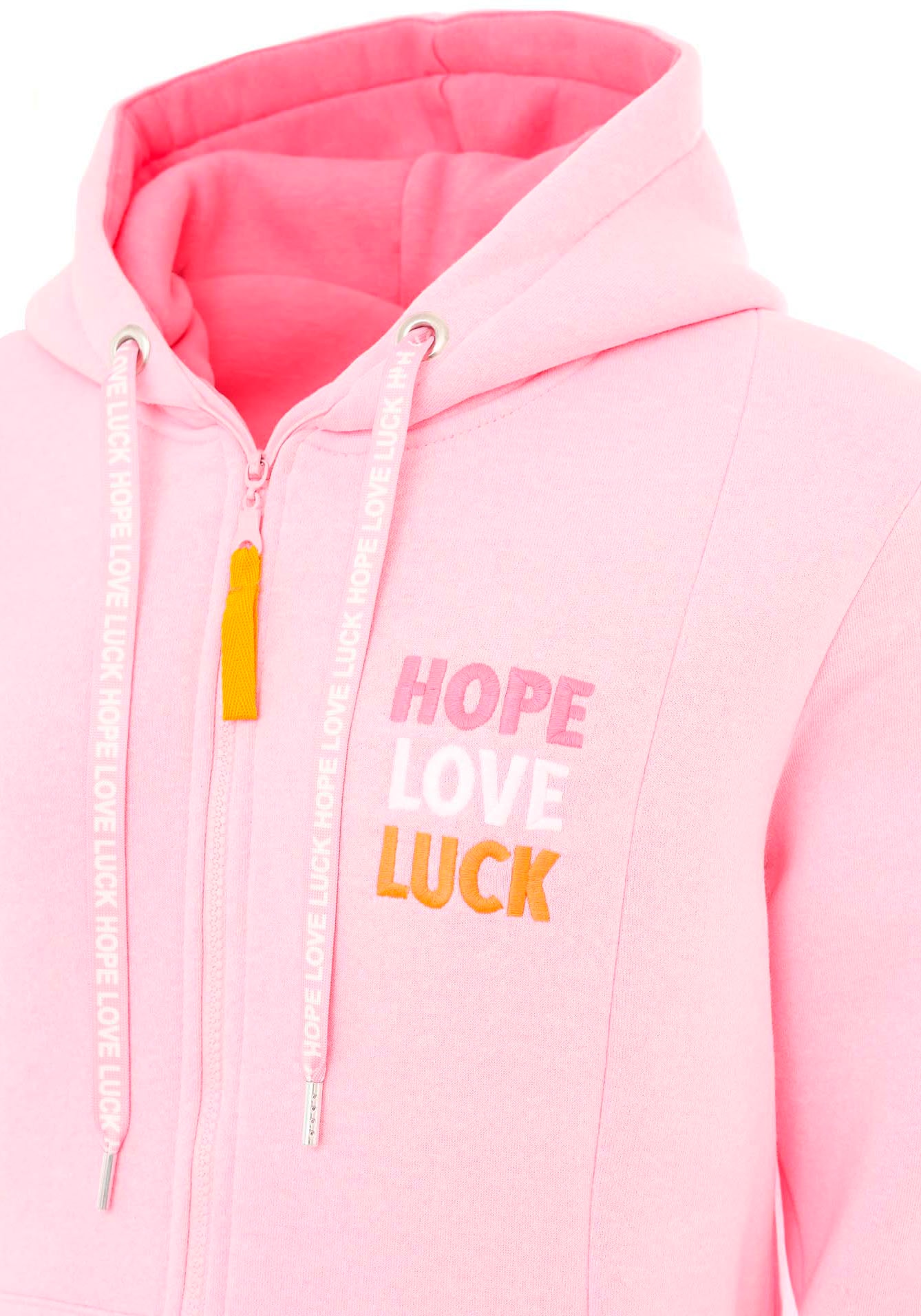 Zwillingsherz Jerseymantel »"Hope Love Luck"«, mit langem Reissverschluss und Seitentaschen