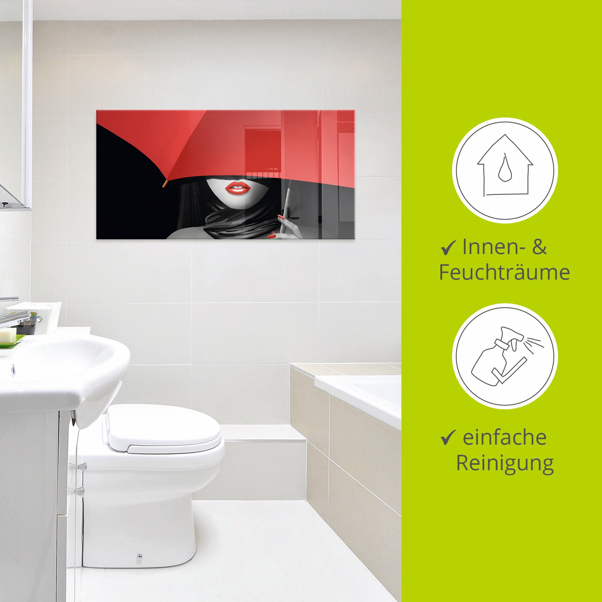 Artland Glasbild »Rote Lippen unter dem Regenschirm«, Frau, (1 St.), in verschiedenen Grössen