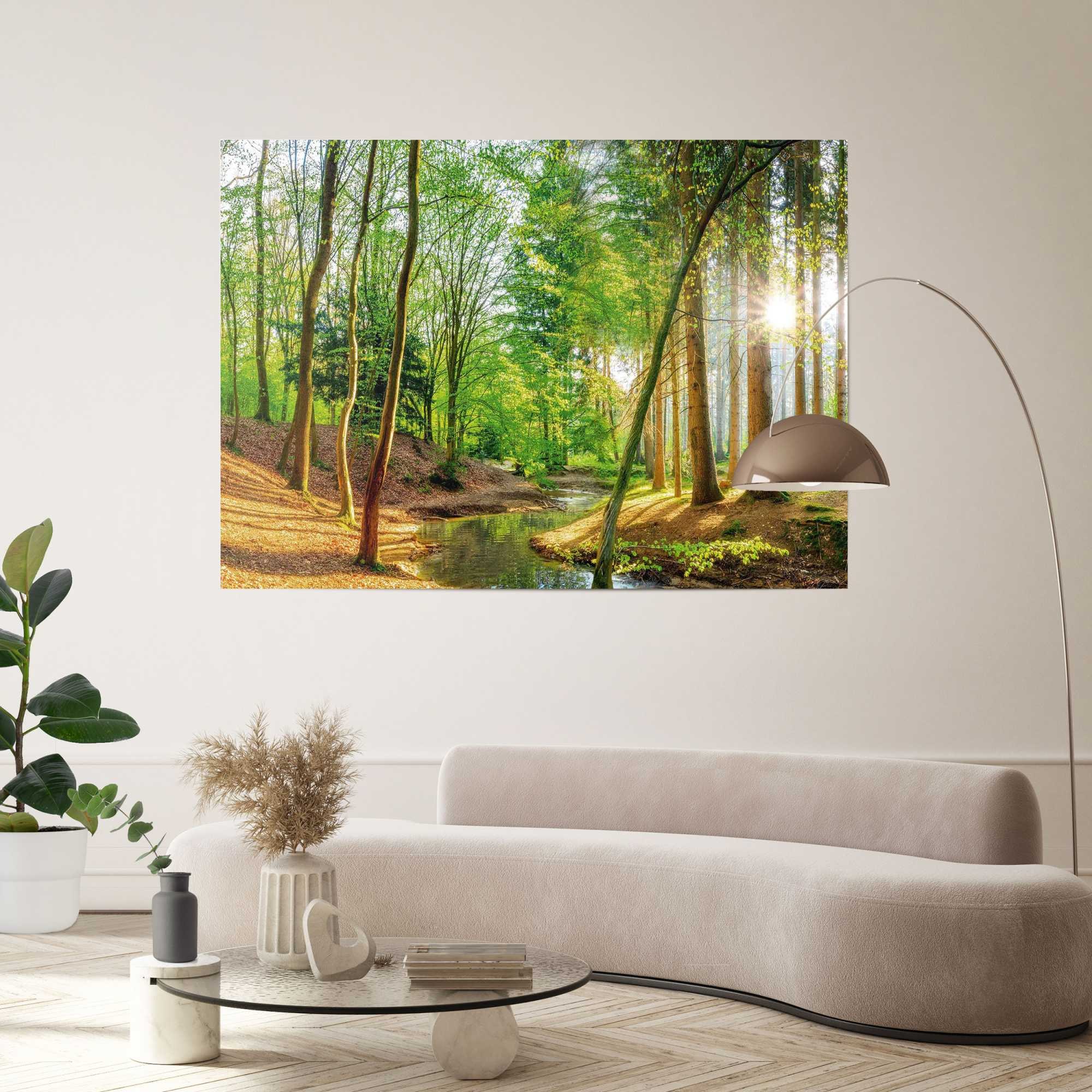 Image of Reinders Poster "Wald in der Sonne" Bäume 1 Stk. tlg. Wohnzimmer - Grün - Papier - Wald - 140x100 cm