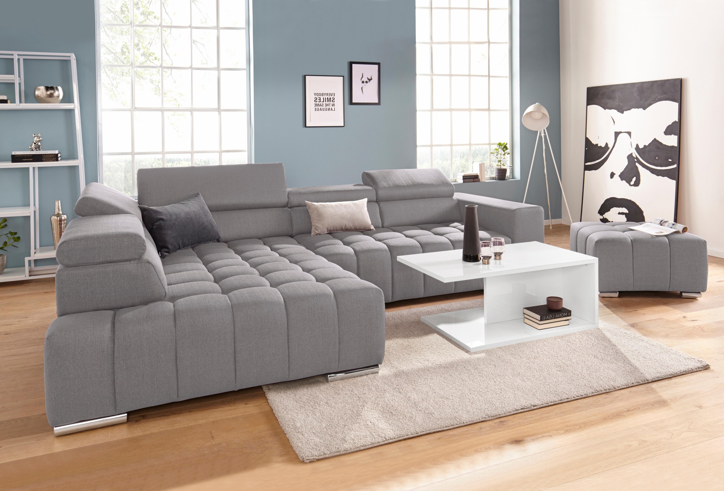 exxpo - sofa fashion Ecksofa »Elias, aktuelle Kreuzsteppung im Sitz, bequem, L-Form«, mit Kopf- bzw. Rückenverstellung, wahlweise mit Bettfunktion