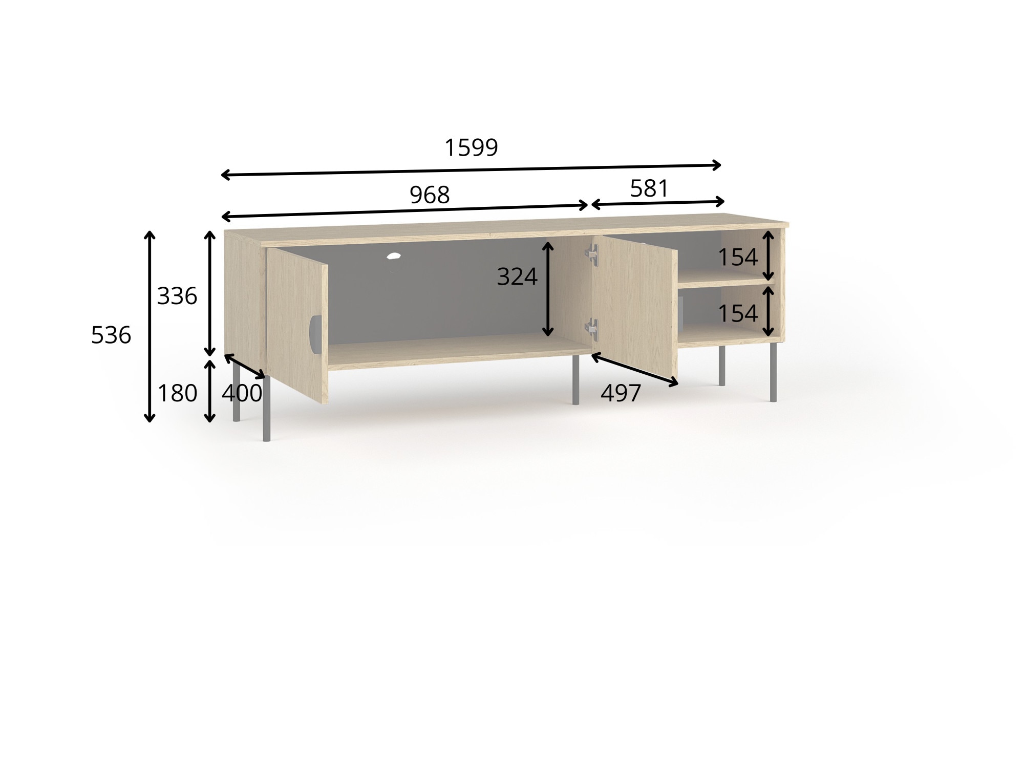 Home affaire Lowboard »BELLOT TV-Schrank mit 2 Türen, Masse B/T/H: 160/40/53,6 cm«, (1 St.), in baltischer Eichenfarbe, mit holzähnlicher Struktur