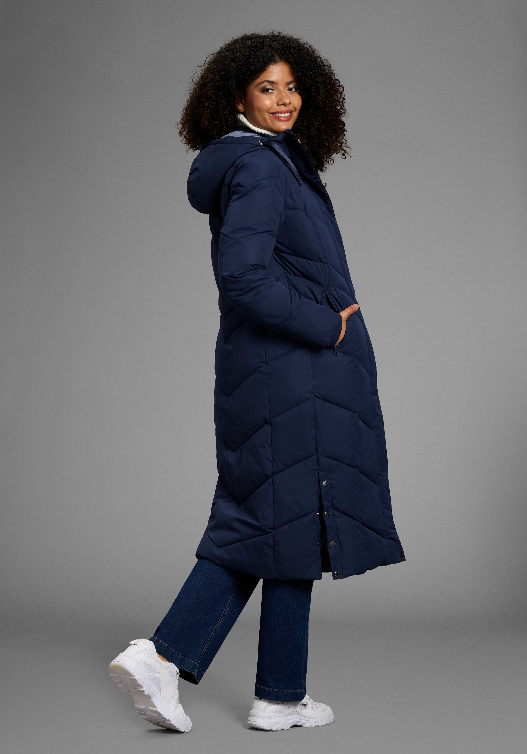 KangaROOS Steppmantel Langer Wintermantel mit seitlichen Knöpfen und Kapuze