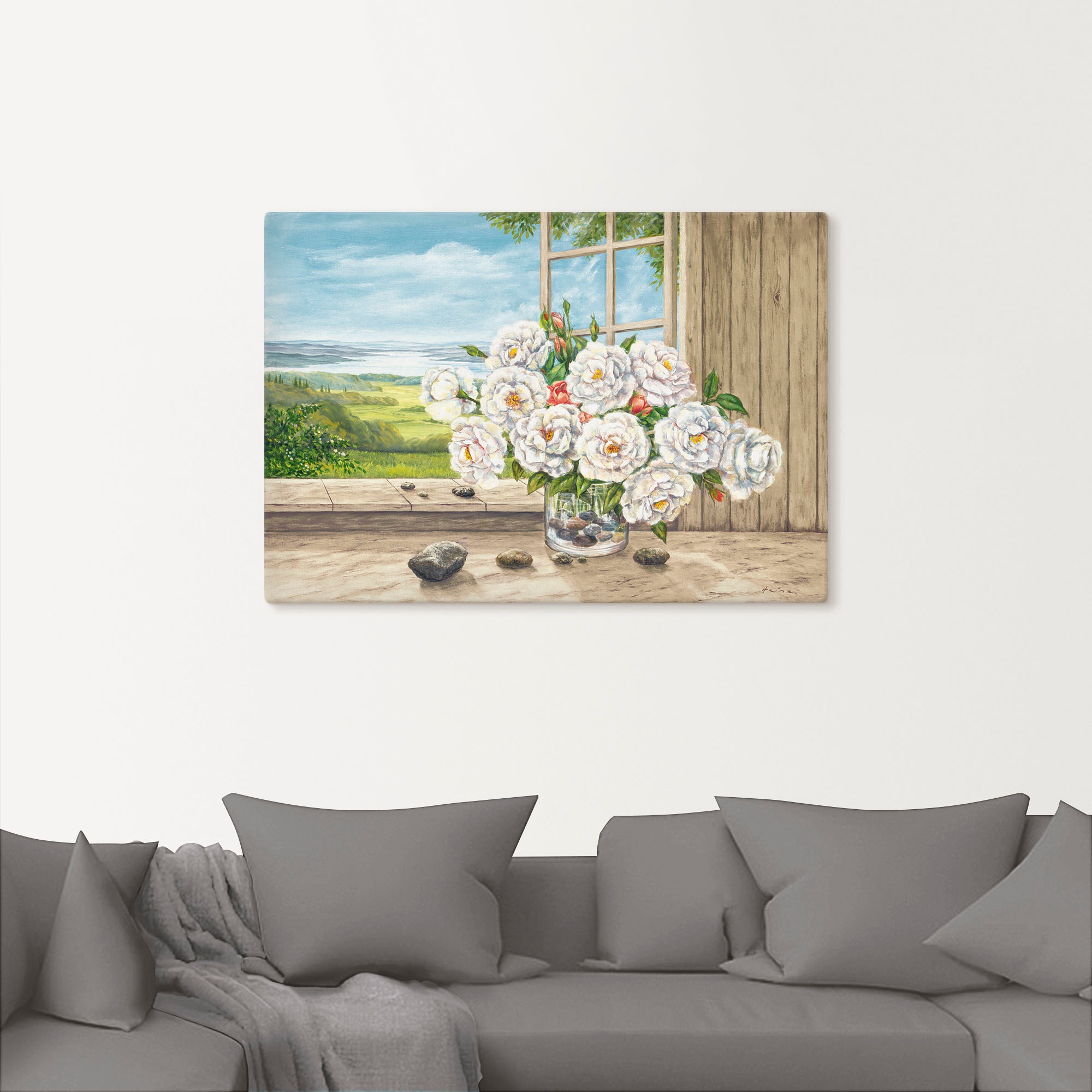Artland Wandbild »Weisse Rosen am Fenster«, Blumen, (1 St.), als Alubild, Leinwandbild, Wandaufkleber oder Poster in versch. Grössen
