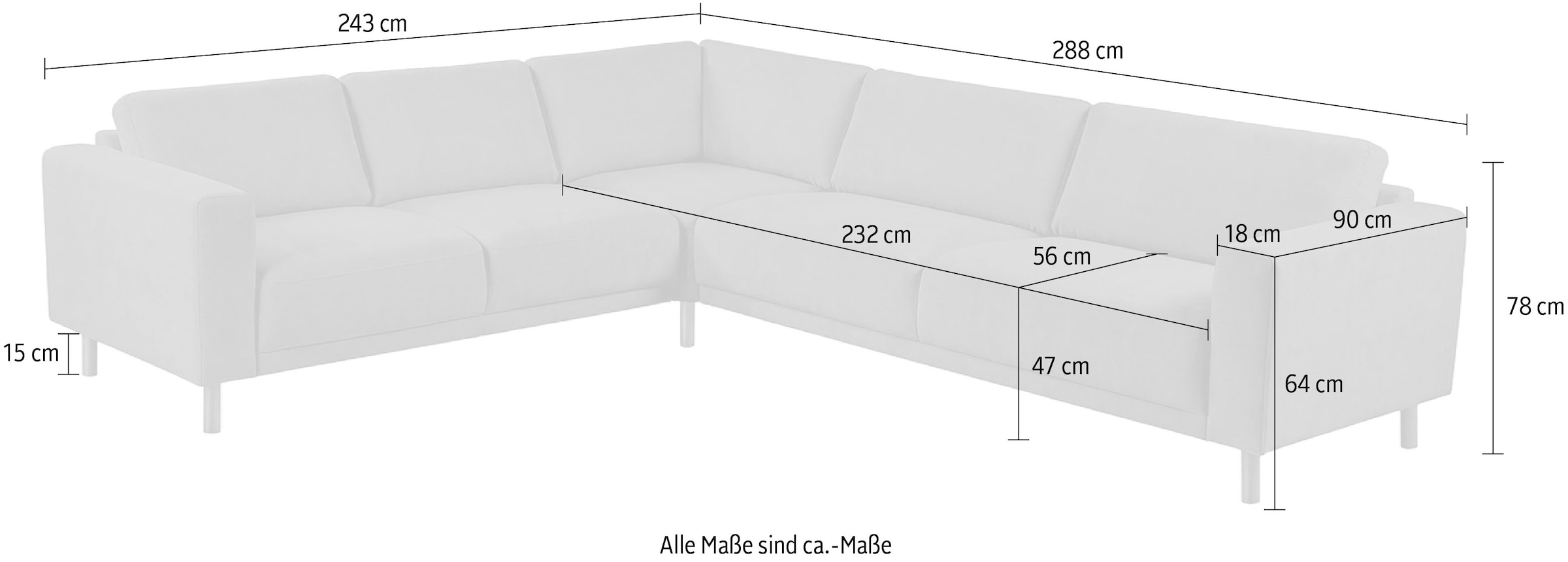 GOODproduct Ecksofa »Sveeva, L-Form, B.288 cm, schwarze Metallfüsse« langlebiger Strukturstoff, mit Wellenunterfederung, viele Farben