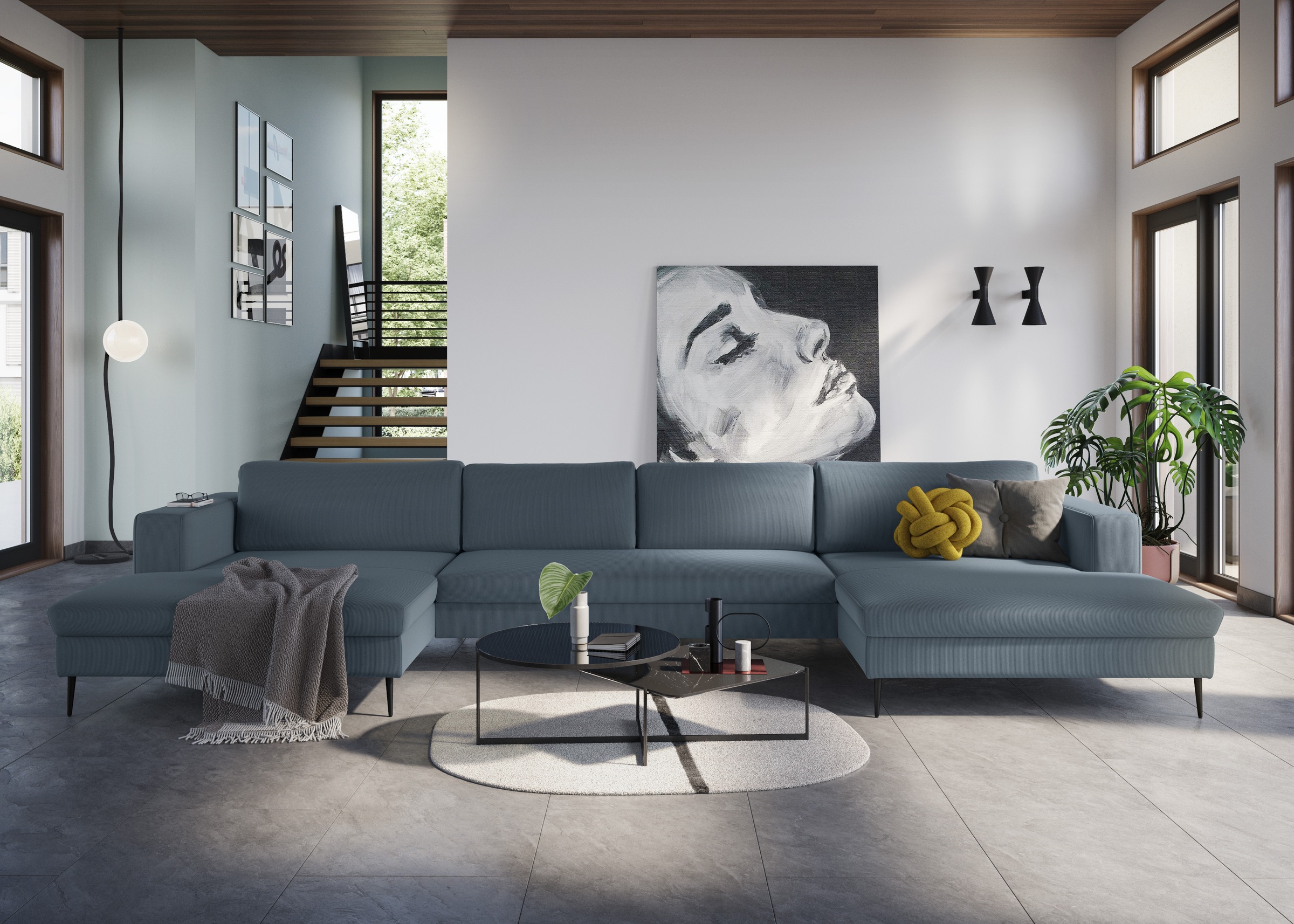 Image of DOMO collection Wohnlandschaft "Modica U-Form aktuelles, kubisches Design mit 2 Recamieren, viel Platz" XXL, auch in Cord, Fusshöhe passend für gängige Saugroboter