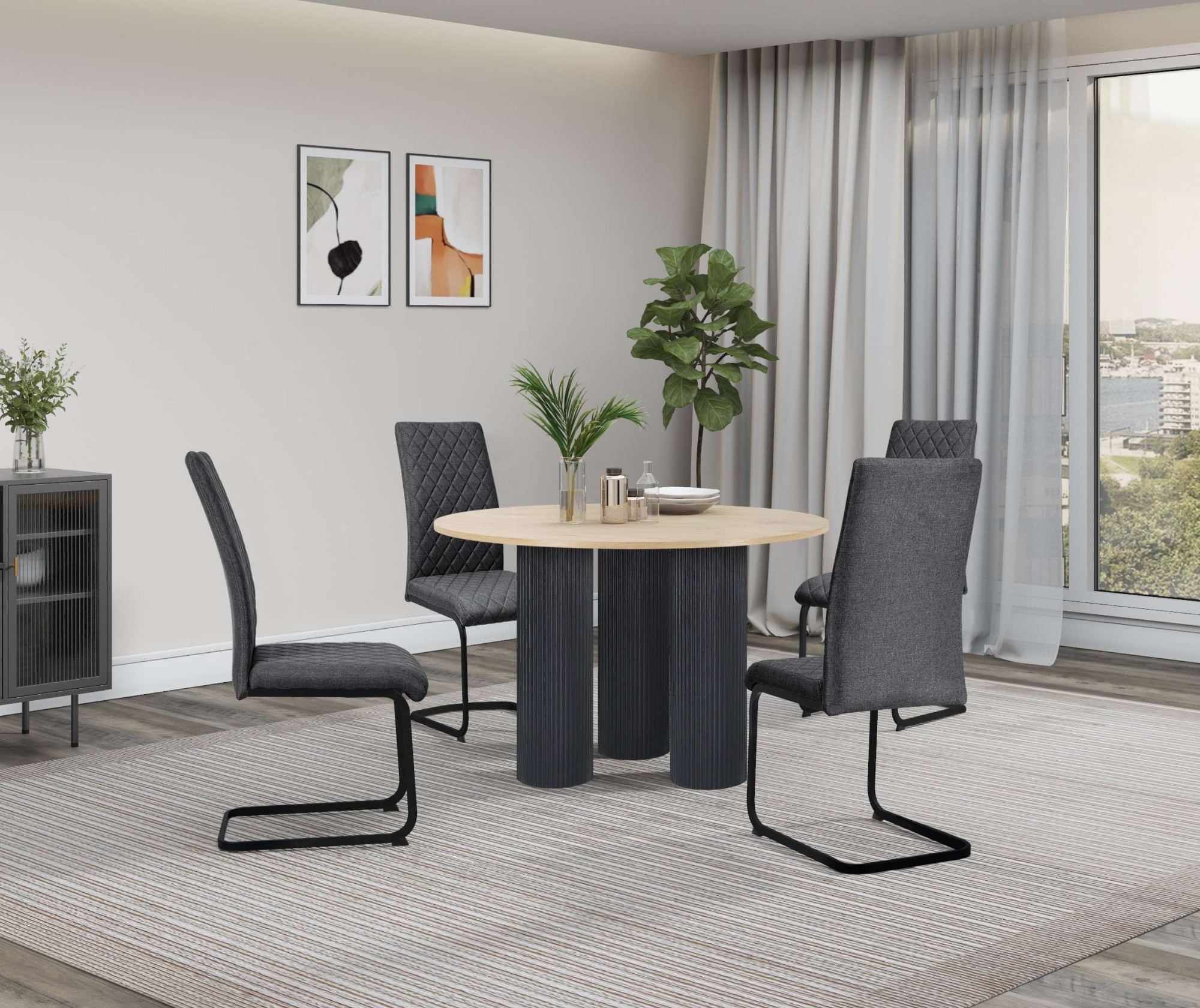 GOODproduct Esstisch »Mandan« rund, 110x110 cm, 25 cm runde Beine mit Rillenstruktur, Höhe 76 cm