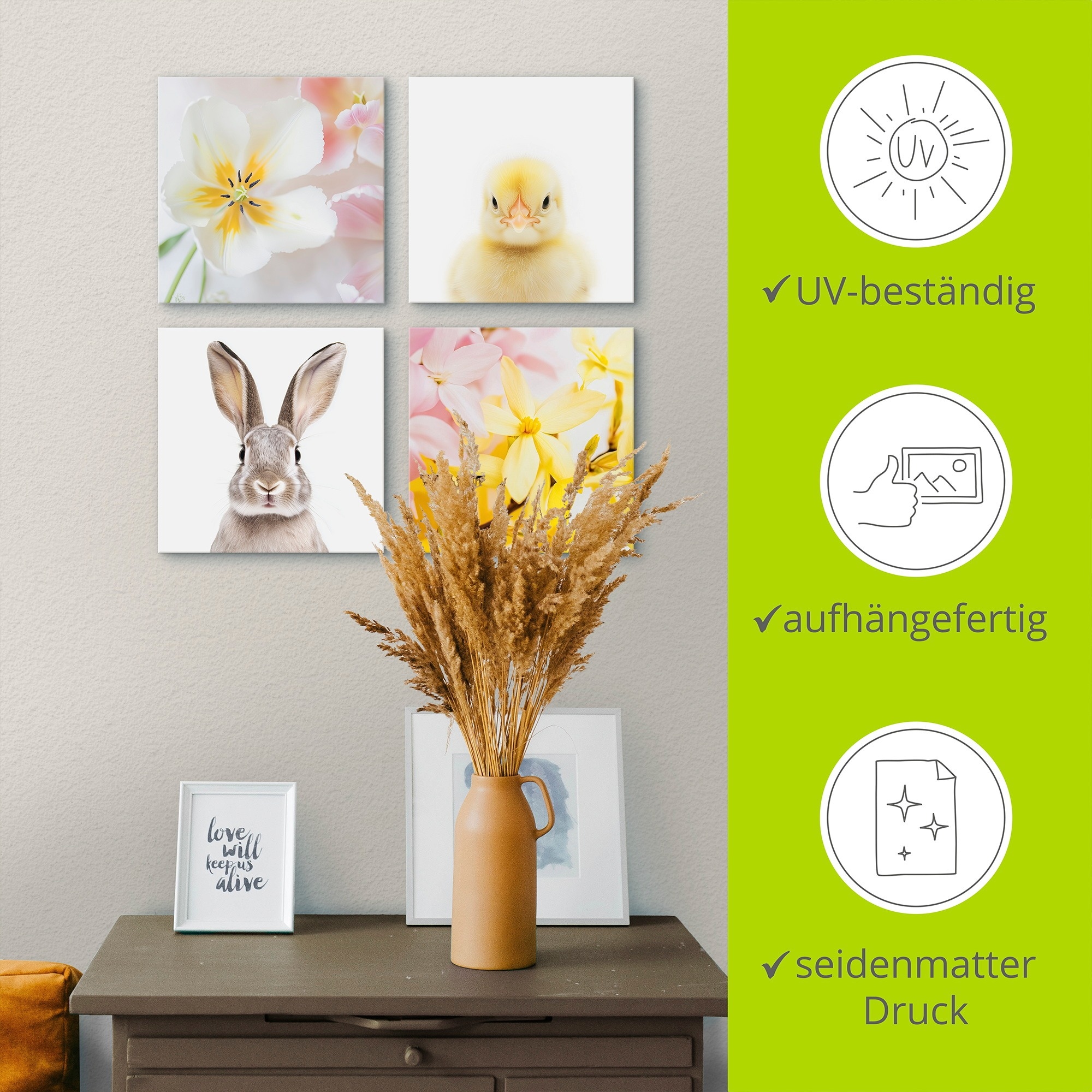 Artland Leinwandbild »Ostergrüsse« Set, 4 Stk. tlg. in verschiedenen Grössen erhältlich