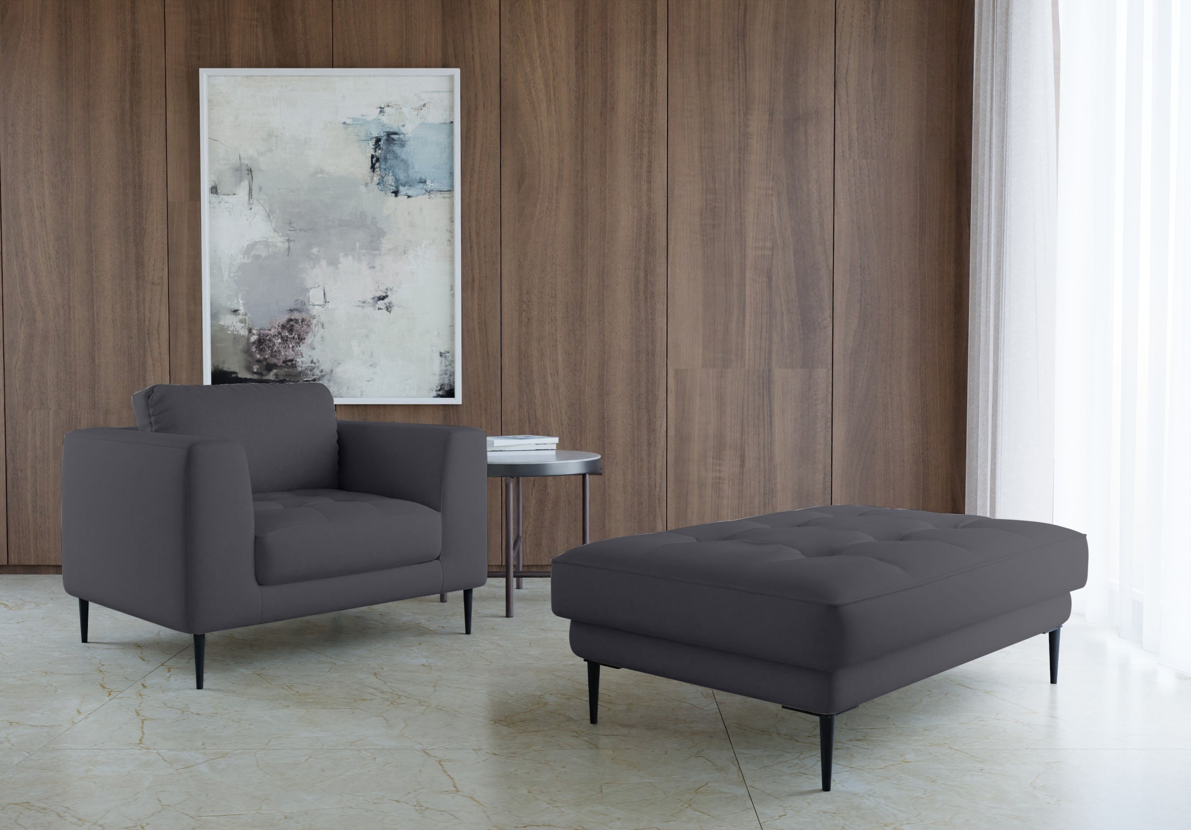 TRENDMANUFAKTUR Hocker »Luzi, Polsterhocker, moderner Fusshocker« passend zur Serie, extra hohe Metallfüsse, 125 x 42x 72 cm