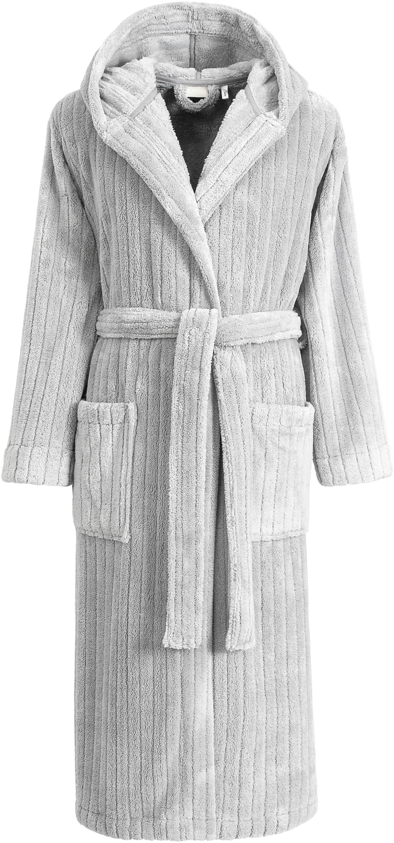 LeGer Home by Lena Gercke Peignoir de bain unisexe »Lovina gestreift, ideal für Sauna & Spa, Hotelbademantel, Morgenmantel« 1 cuis Hoch-Tief, kuschelig weicher Fleece, plüsch, Damen und Herren, XS-3XL