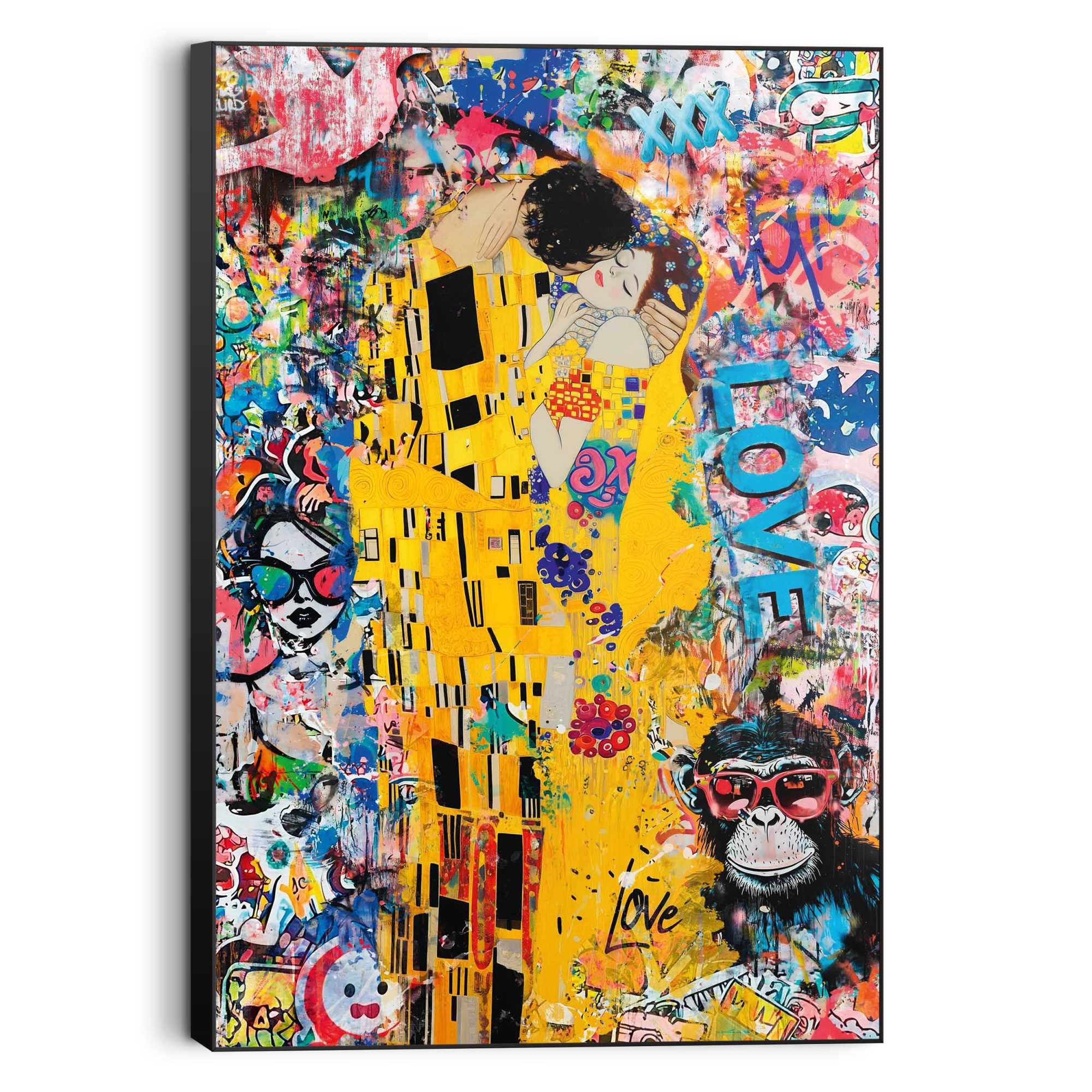 Image of Reinders Wandbild "The Modern Kiss" Wohnzimmer - Graffiti - Klimt - Street Art - Gelb - MDF - Street Art