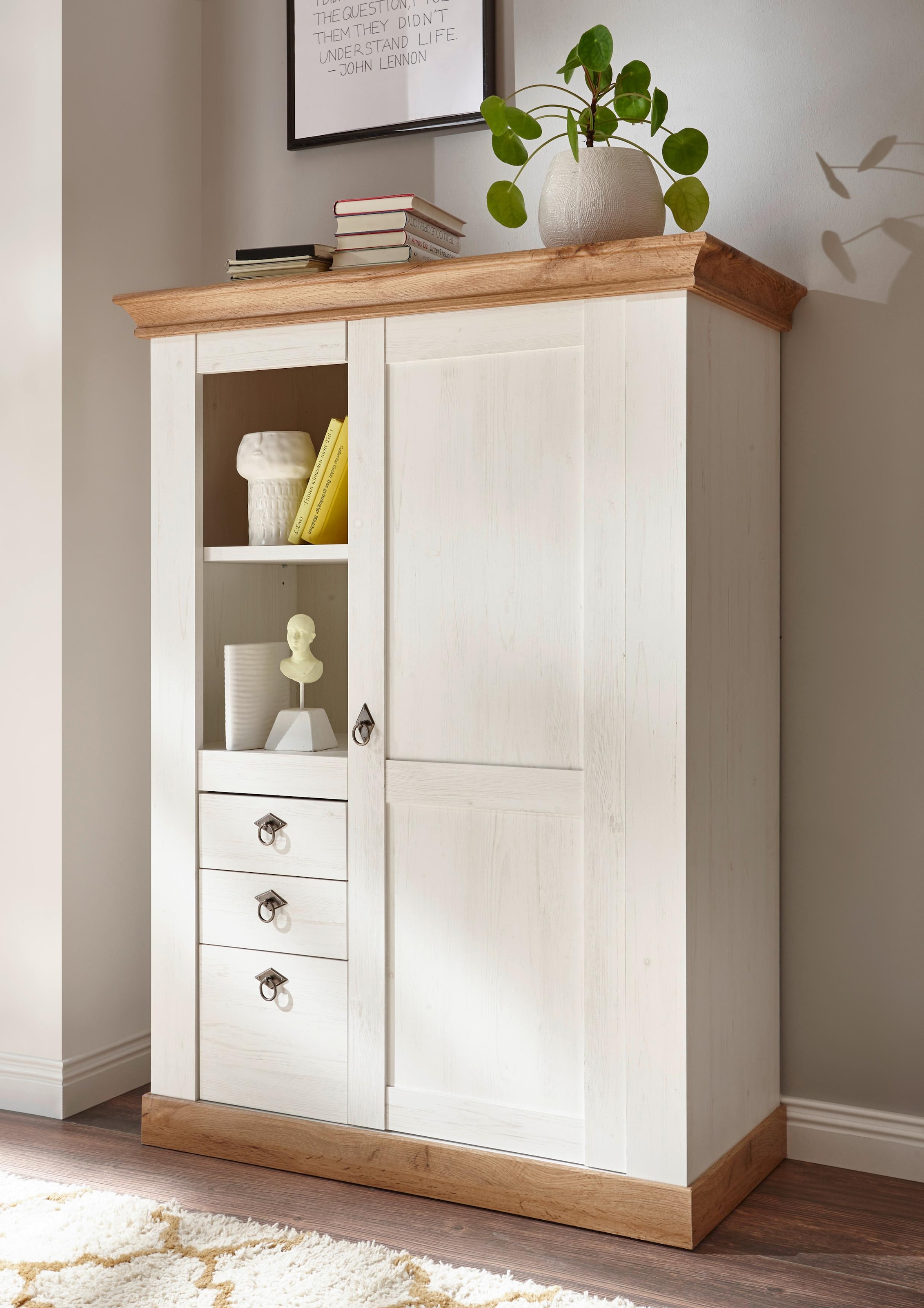 Image of Home affaire Highboard "Cremona, Schrank im Landhausstil, Wohnzimmerschrank, Mehrzweckschrank" Metallgriffe, ausreichend Stauraum, vielseitig einsetzbar, 139 cm hoch