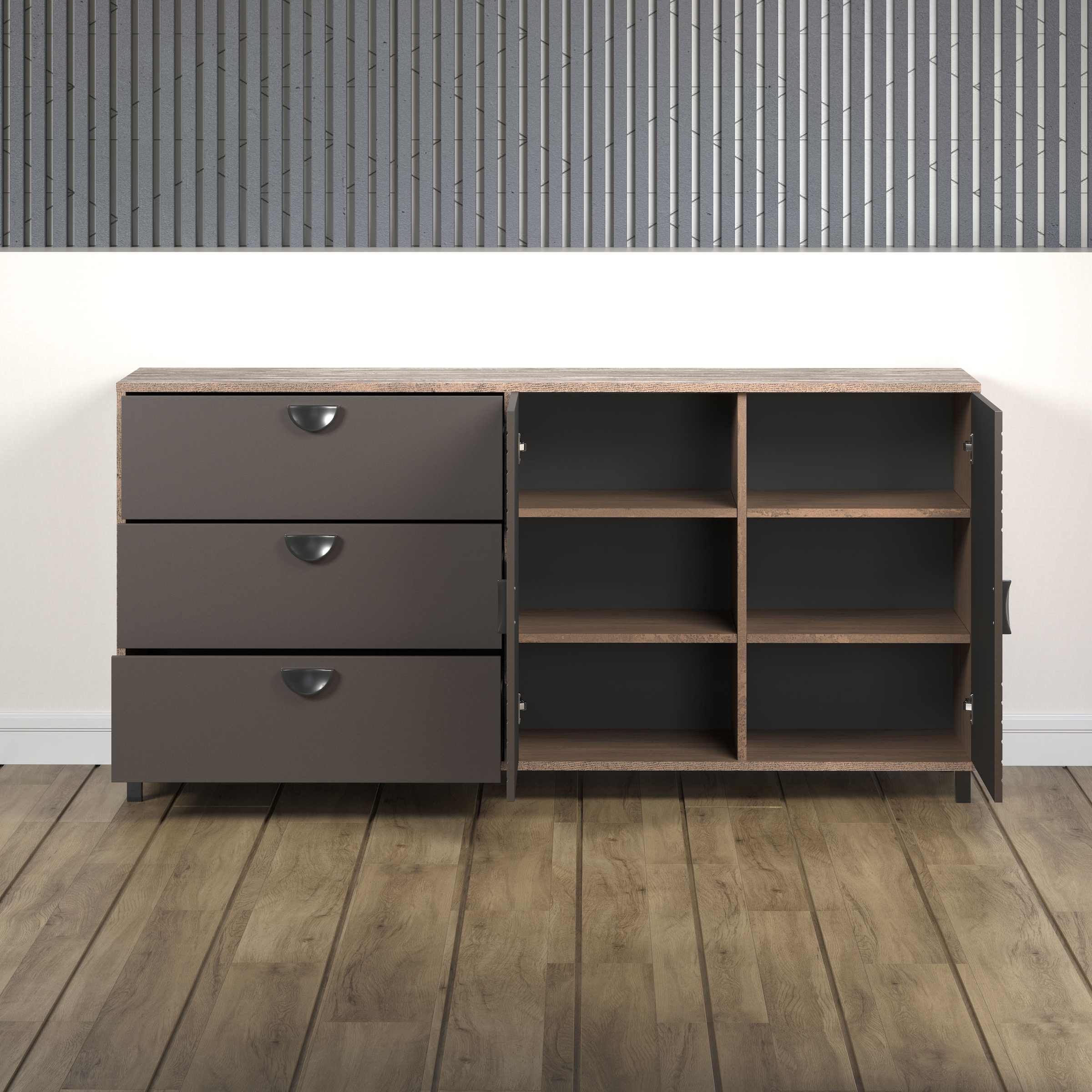 INOSIGN Sideboard »Fusion« 1 Stk. tlg. Kommode mit markantem Kreismuster - Antikoptik - (B/T/H) 176/42/86 cm
