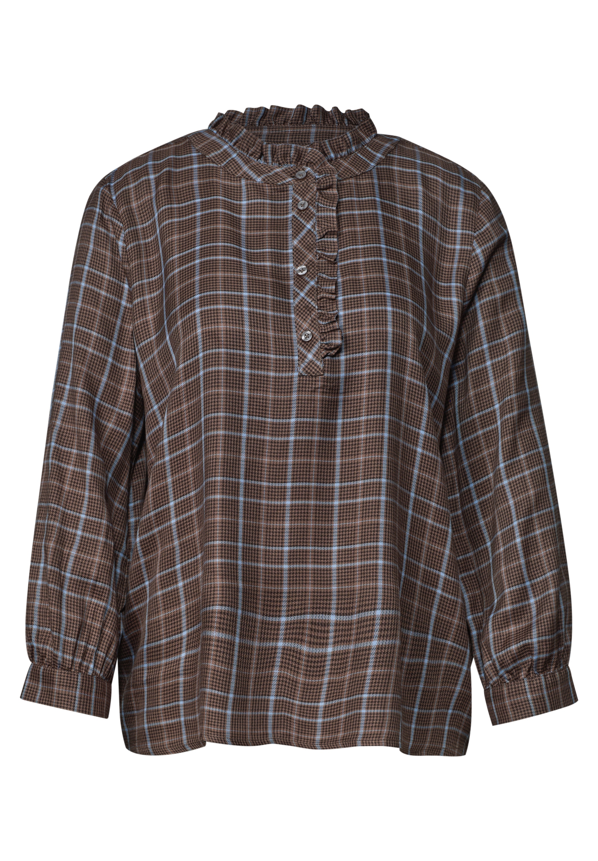 STREET ONE Langarmbluse Karierte Bluse mit Rüschendetails
