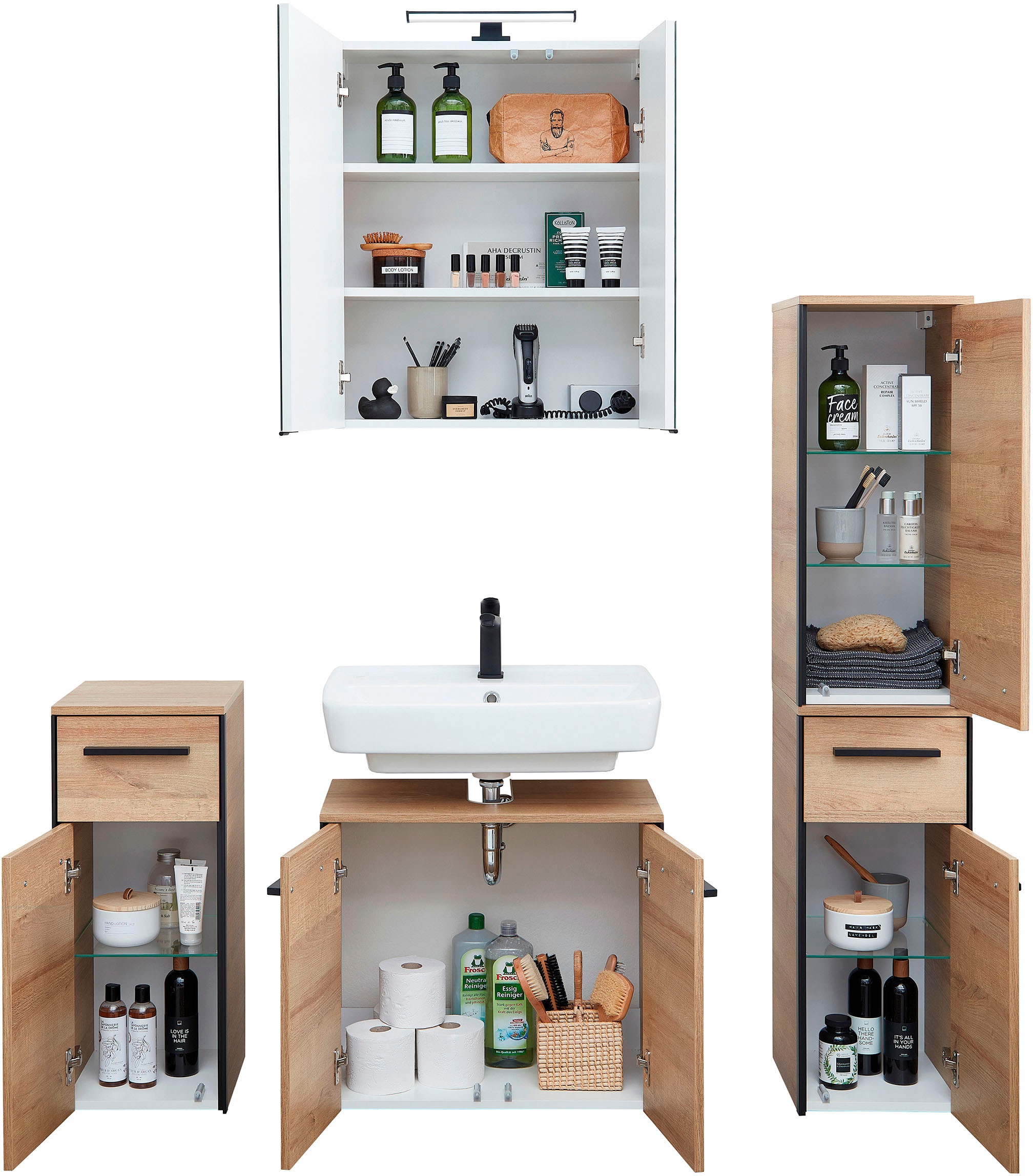 Saphir Ensemble de meubles de salle de bain »Quickset 395 4-teilig, Waschbeckenunterschrank mit LED-Spiegelschrank« 5 cuis tlg.