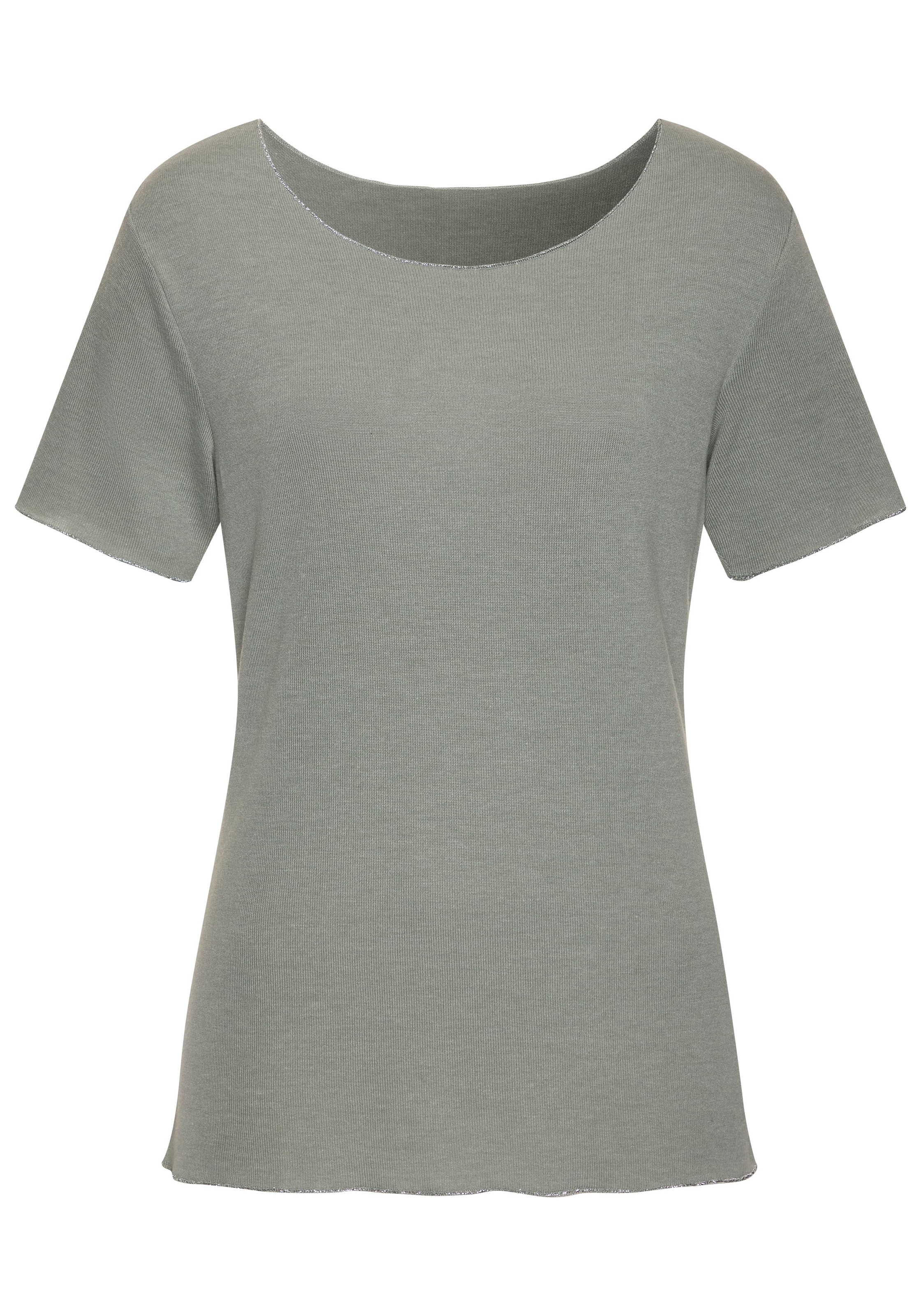 LASCANA Rundhalsshirt »mit feiner Glitzereinfassung«, aus weichem Viskose-Feinstrick