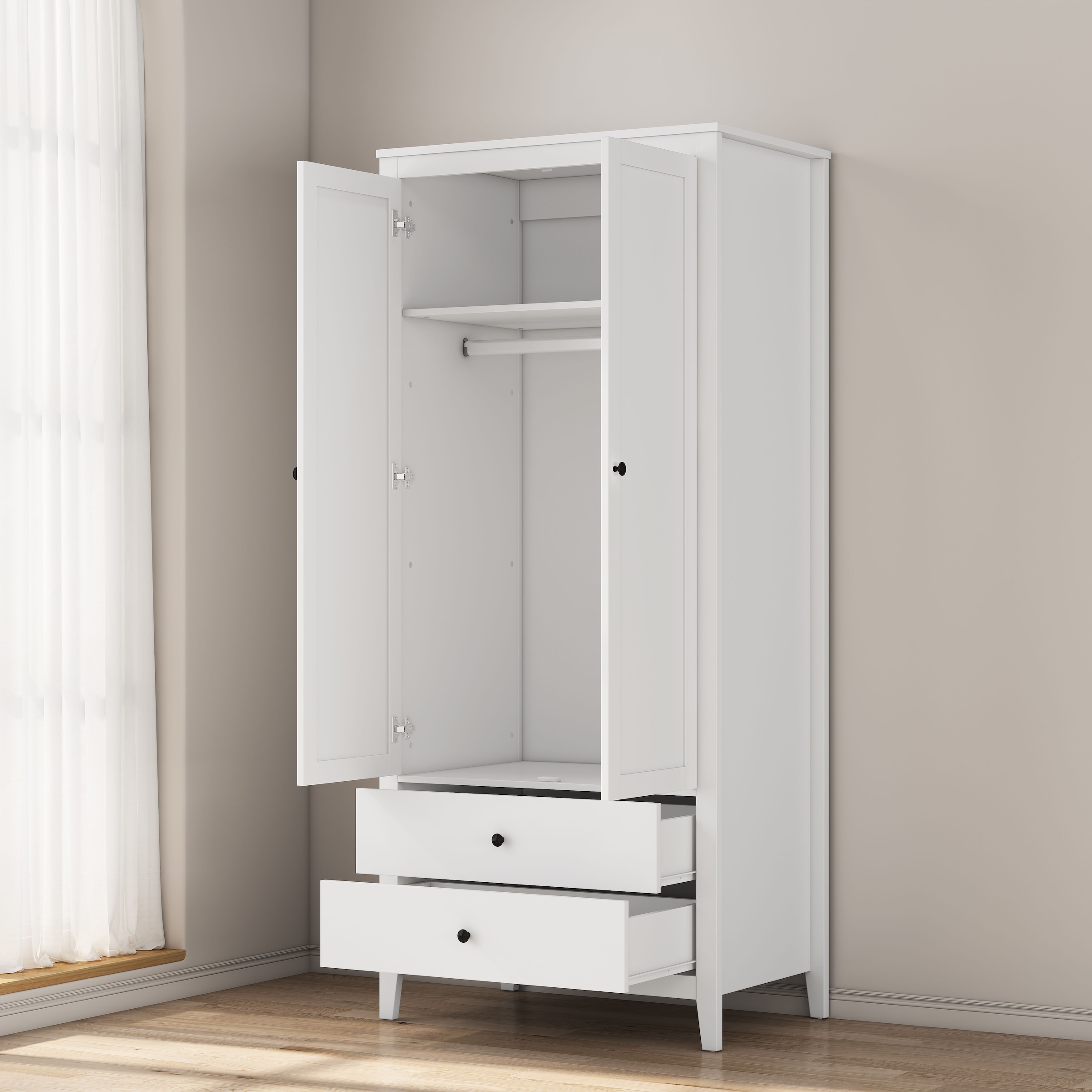 GOODproduct Kleiderschrank »Borkum Schlafzimmerschrank Garderobe Landhaus Bestseller weiss« hochwertige schwarze Griffe aus Metall, 