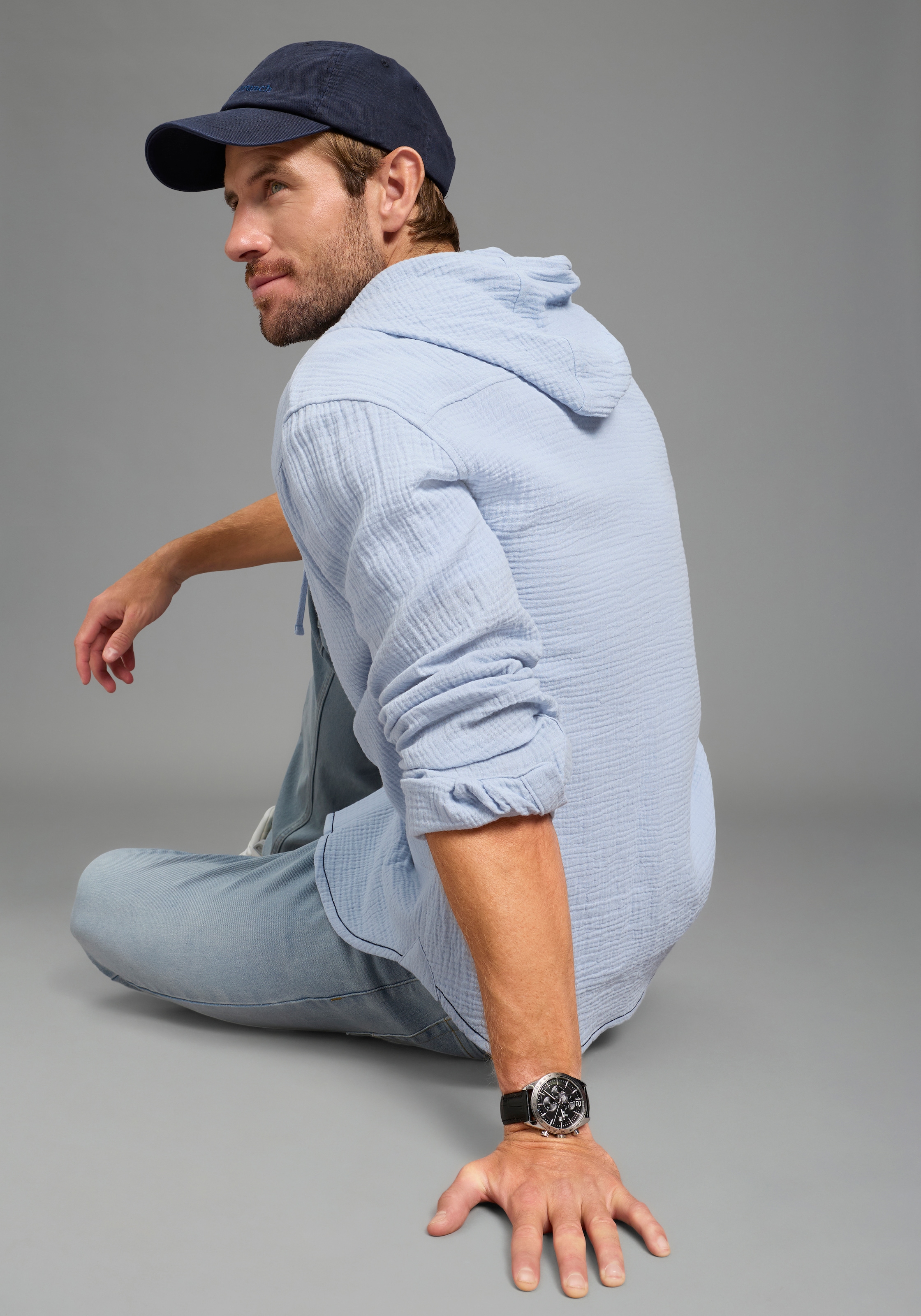 KangaROOS Chemise à capuche Langarm mit Ärmelschlitz, für Casual- und Streetwear, aus Baumwolle