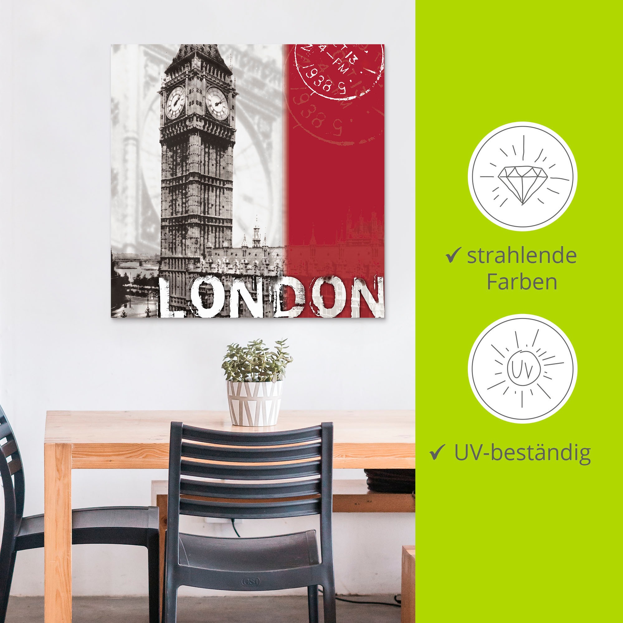 Artland Alu-Dibond-Druck »London_bordeauxrot« Gebäude 1 Stk. tlg. für Innen- und Aussenbereich geeignet, Outdoorbild