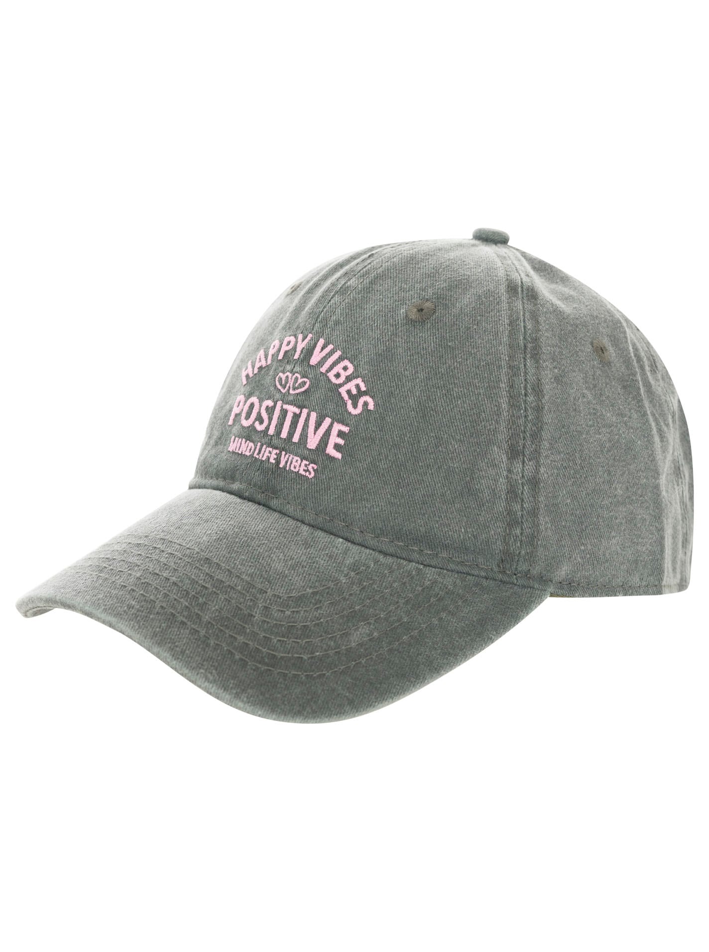 Image of Zwillingsherz Baseball Cap ""Happy Vibes"" modernen Vintage-Look, Stickerei