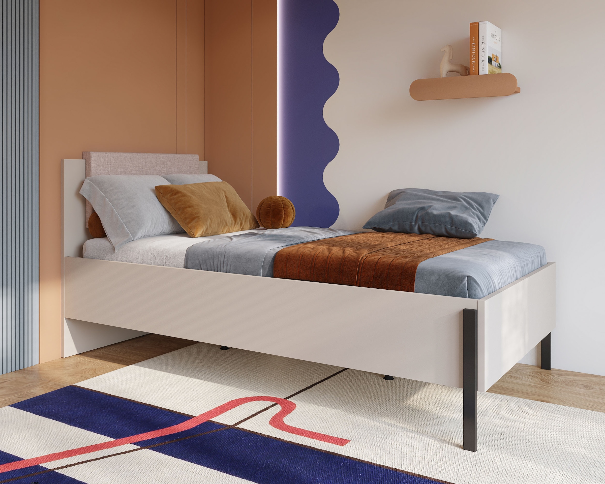 Home affaire Bett »Jukon, mit gepolstertem Kopfteil, Füsse aus Metall, modernes Design«, (3 Breiten:100cm, 160cm und 180cm), in drei Grössen, perfekt auch als Jugendbett