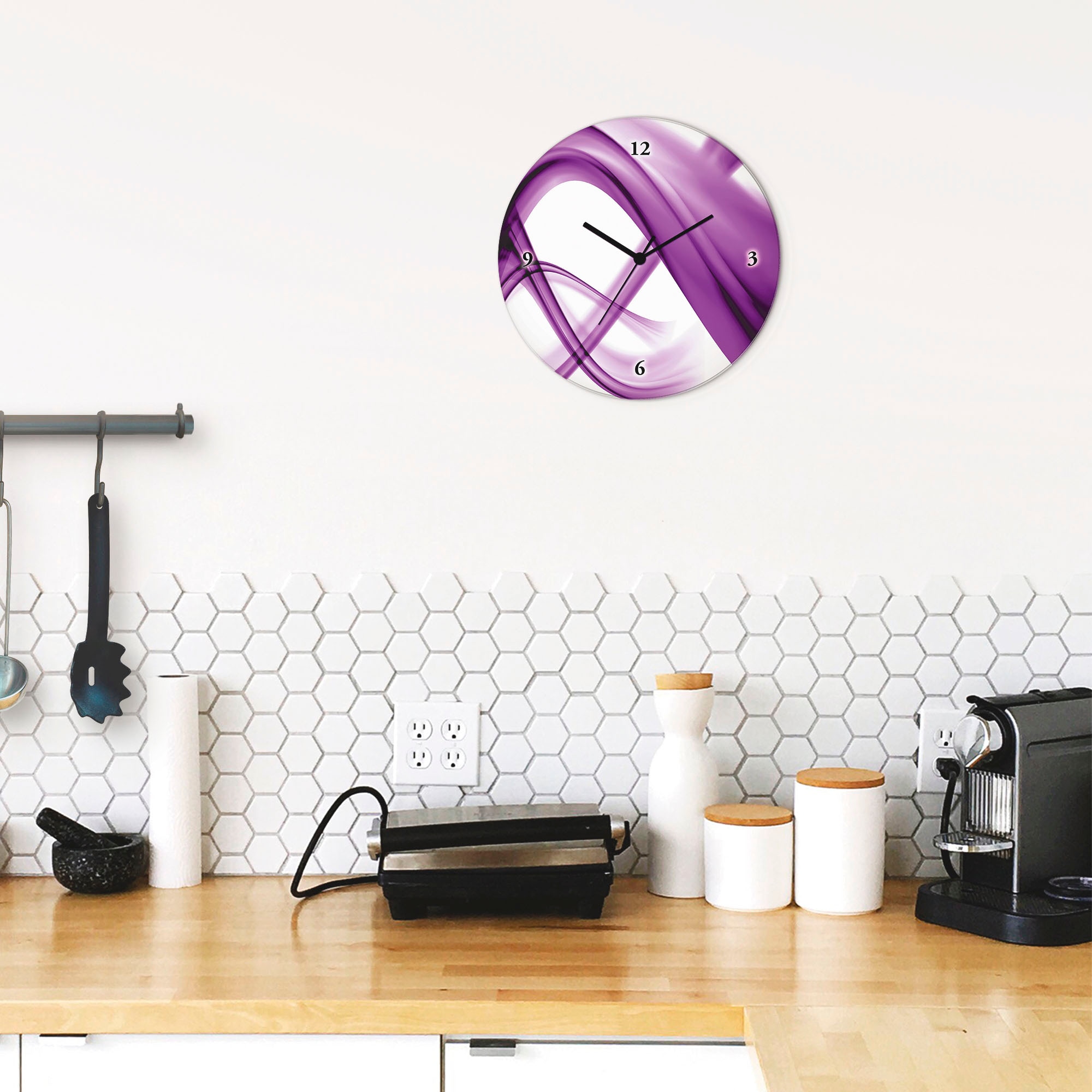 Artland Horloge murale »Abstrakte Komposition (violett)« au choix avec mouvement quartz ou radio, silencieux sans tic-tac