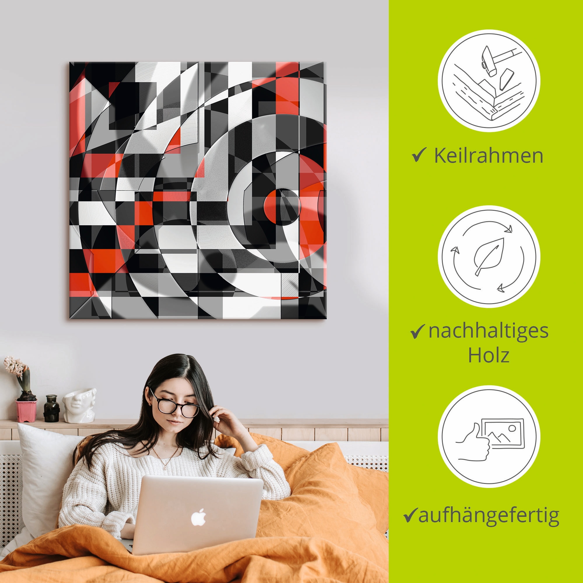 Artland Wandbild »Schwarz weiss trifft rot Version 1«, Muster, (1 St.), als Alubild, Outdoorbild, Leinwandbild in verschied. Grössen
