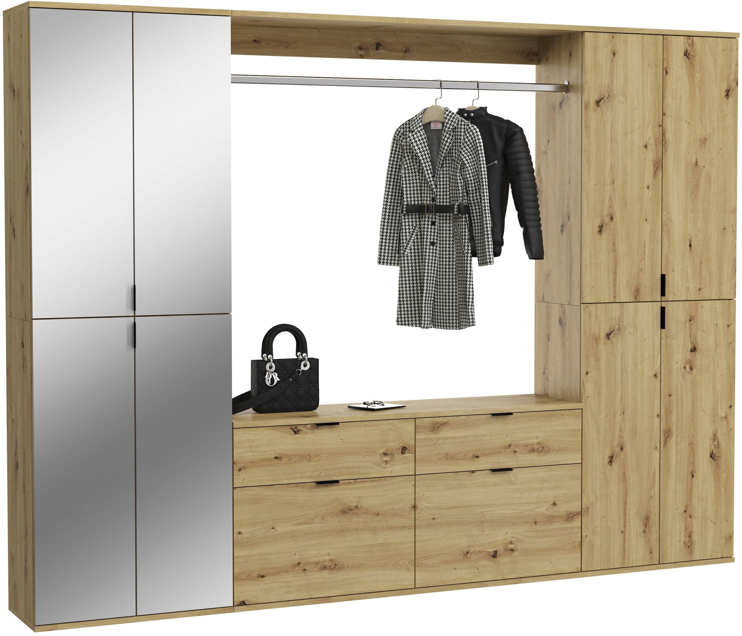 Image of Home affaire Garderoben-Set "TRONDHEIM, 5-teilig, Breite 243cm, individuell platzier- & erweiterbar" Set, bestehend aus: 2x Garderobenschrank breit & 3-tlgs. Zwischenbauelement, 4 Stk. tlg.