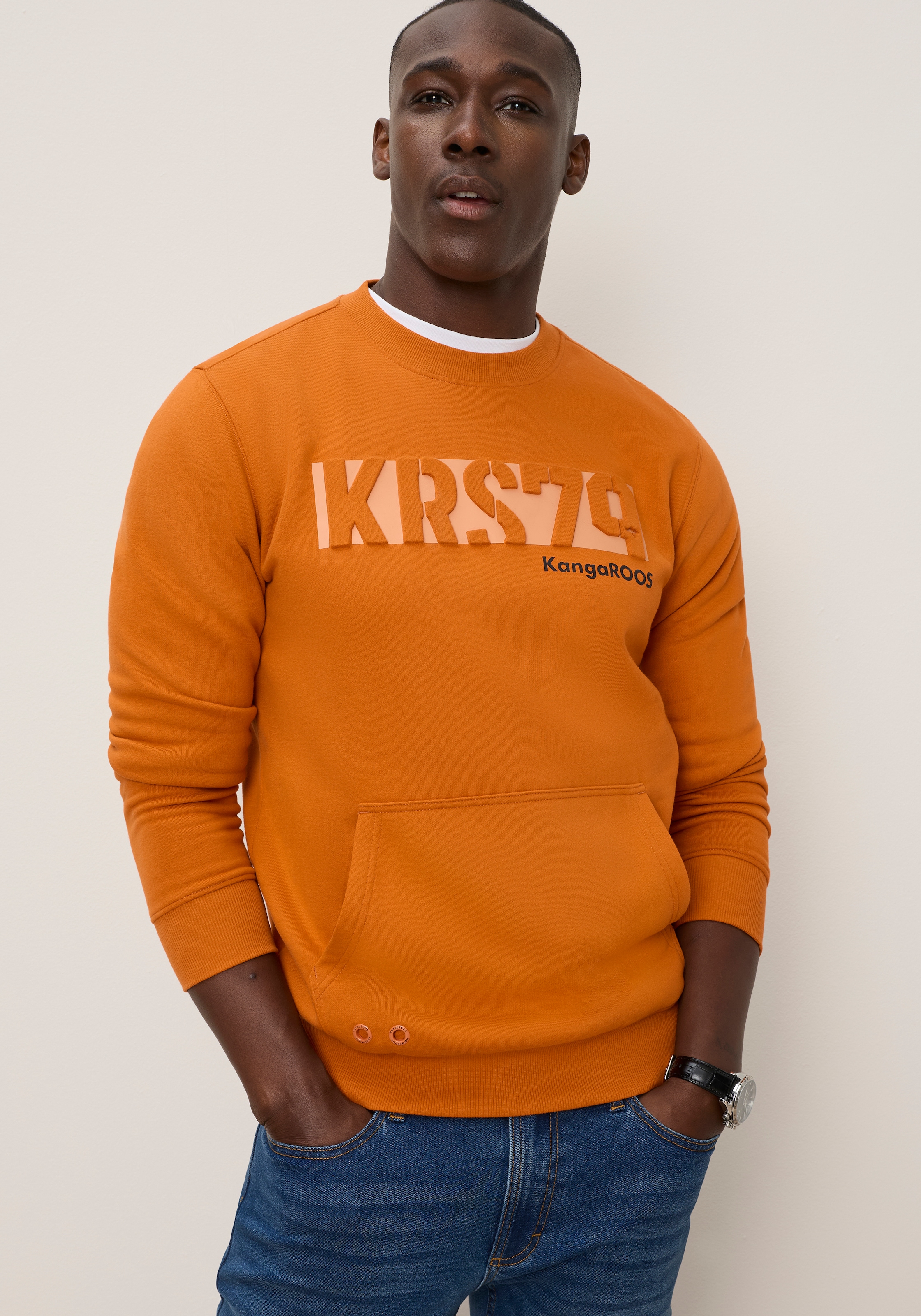 Image of KangaROOS Sweatshirt, 3D Druck, gedecktes Orange, aus Baumwolle und Polyester