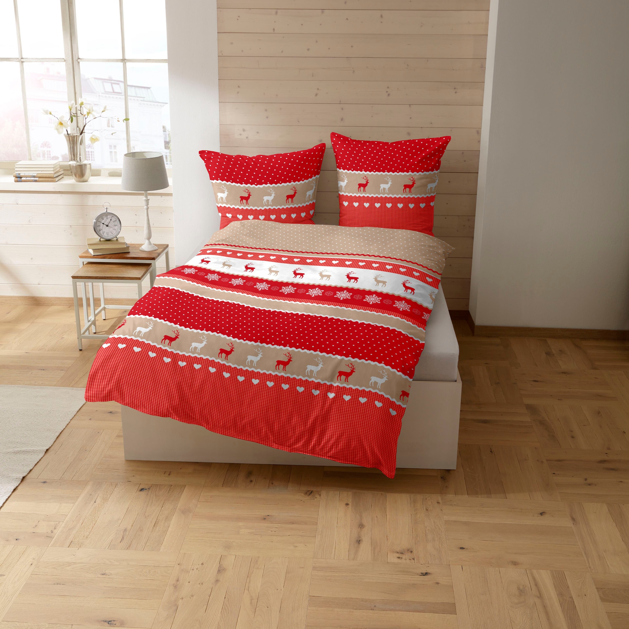 CASATEX Linge de lit »Garmisch« 2 cuis schöne Hirschmotive, Herzen und Schneekristallen